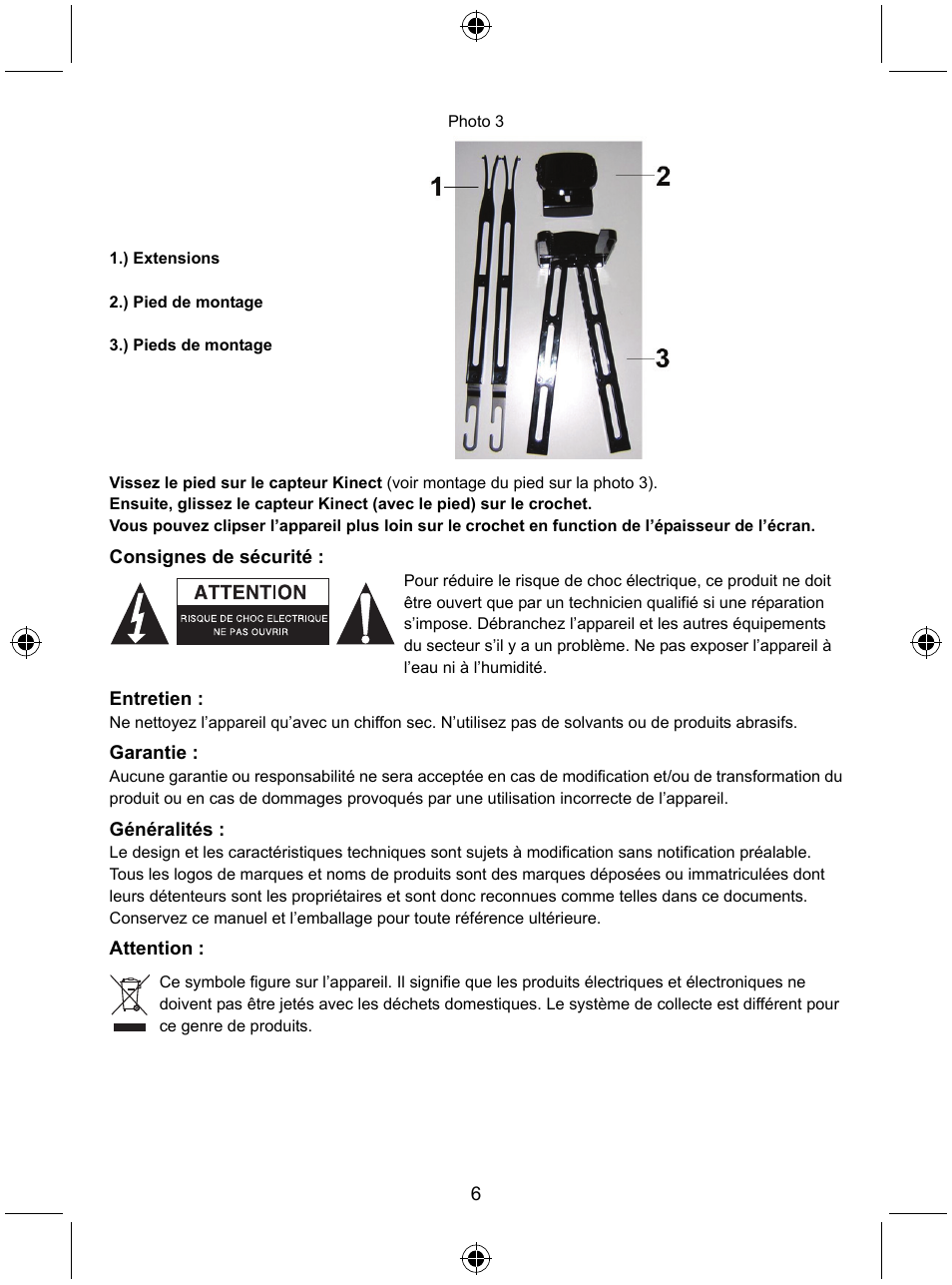 Konig Electronic Mount kit for Xbo360 kinec User Manual | Page 6 / 27
