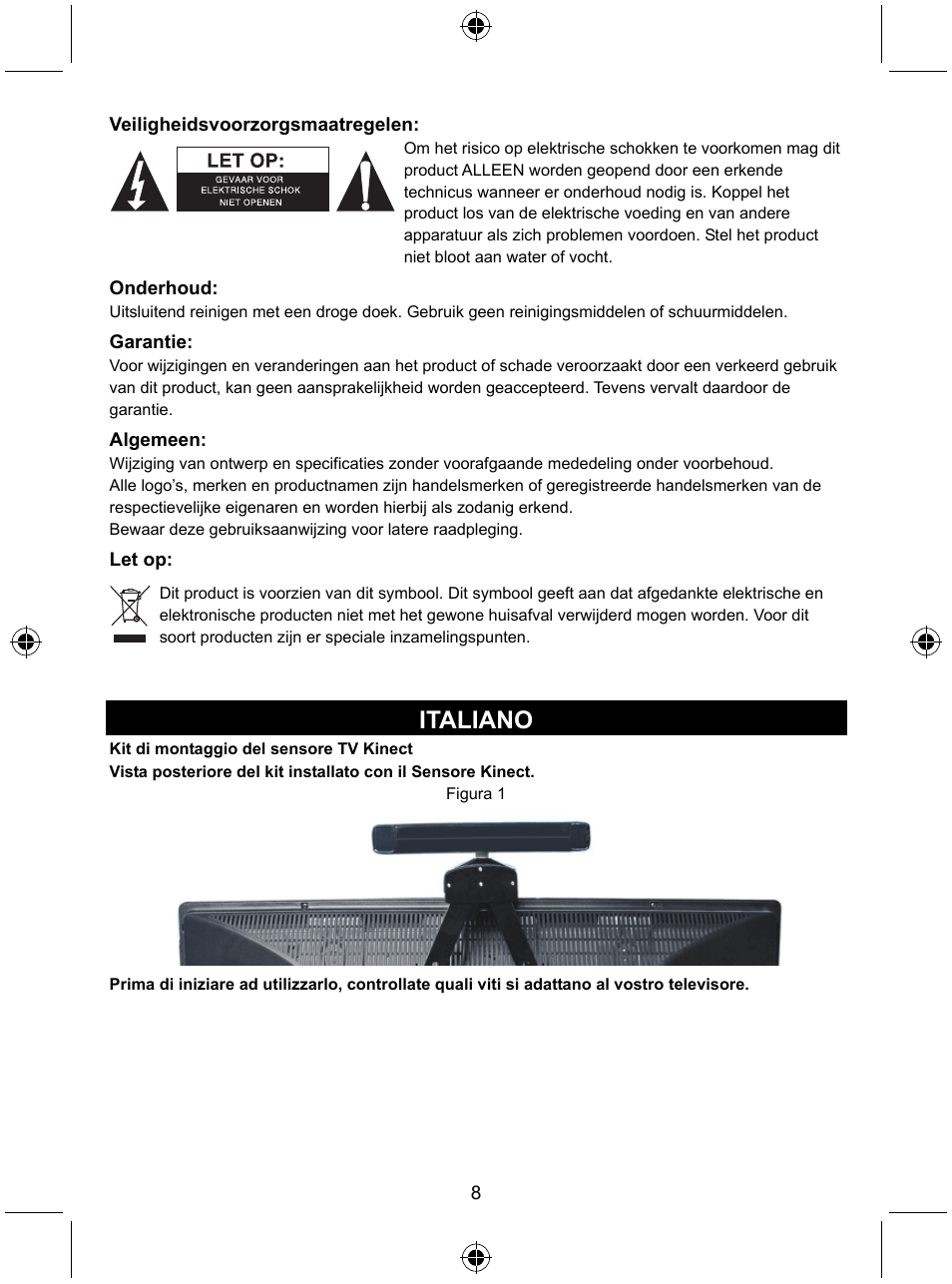 Italiano | Konig Electronic Mount kit for Xbo360 kinec User Manual | Page 8 / 27