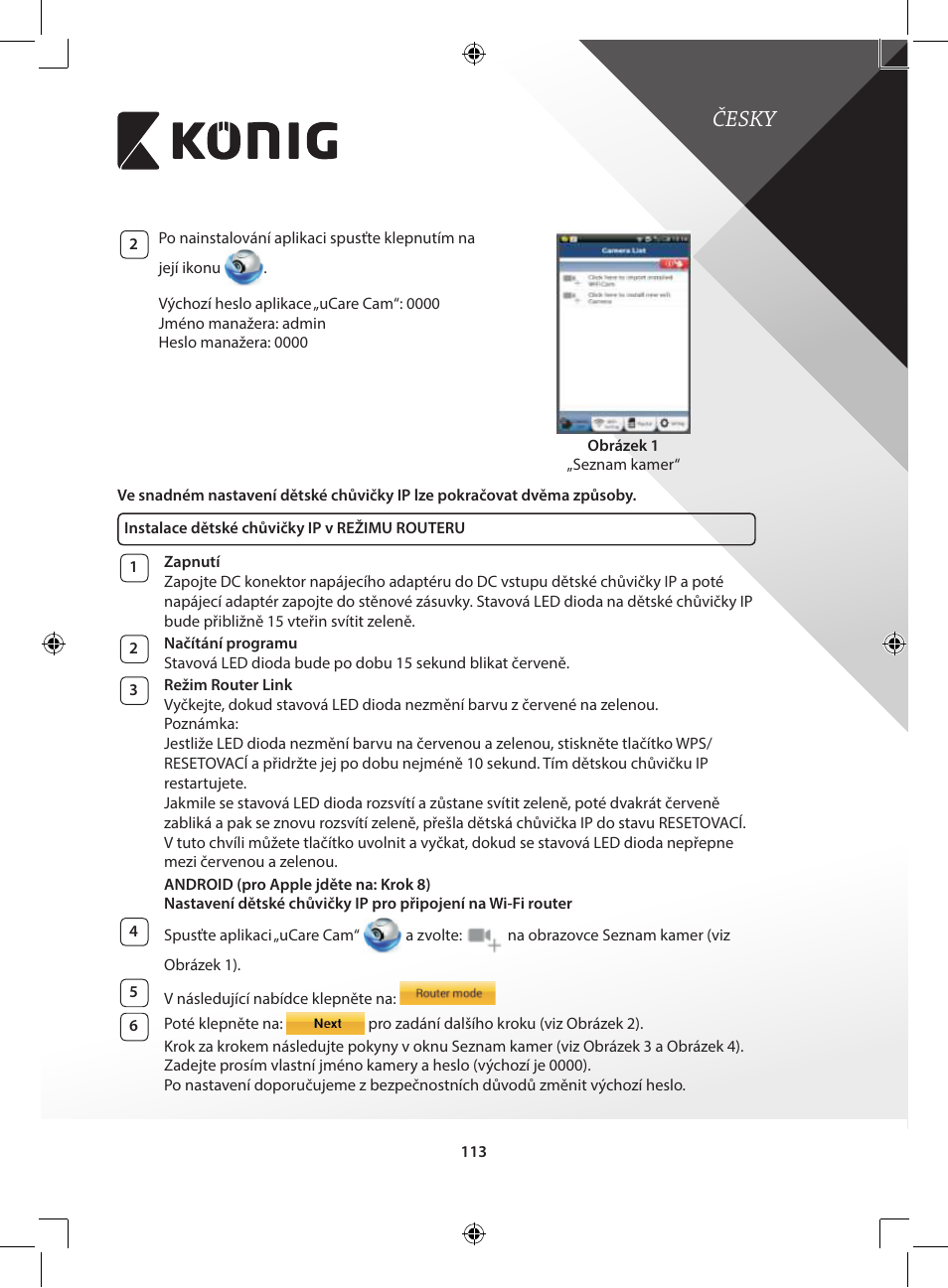 Česky | Konig Electronic IP baby and child monitor User Manual | Page 113 / 200
