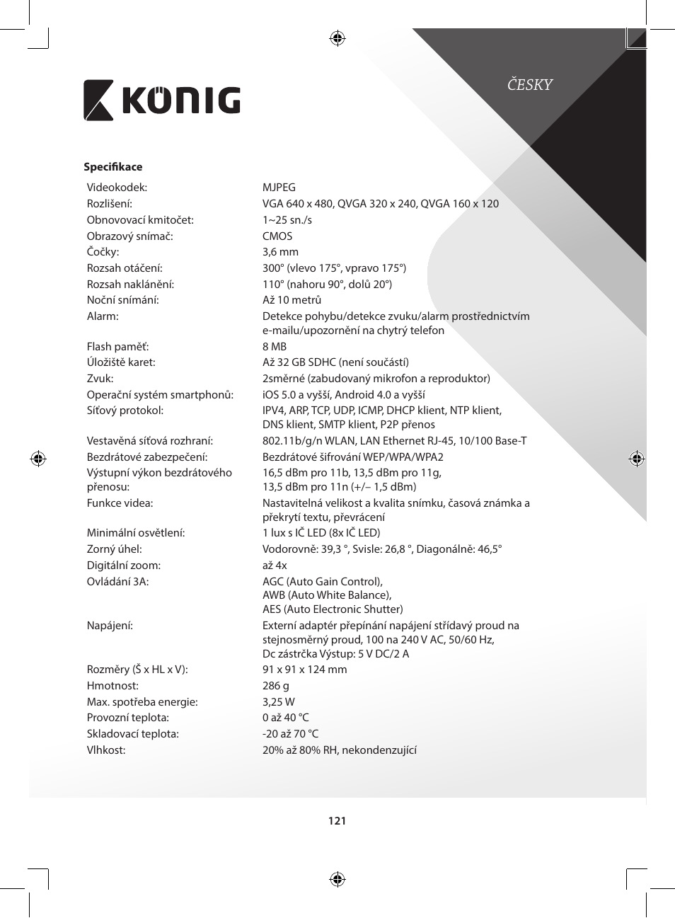 Česky | Konig Electronic IP baby and child monitor User Manual | Page 121 / 200