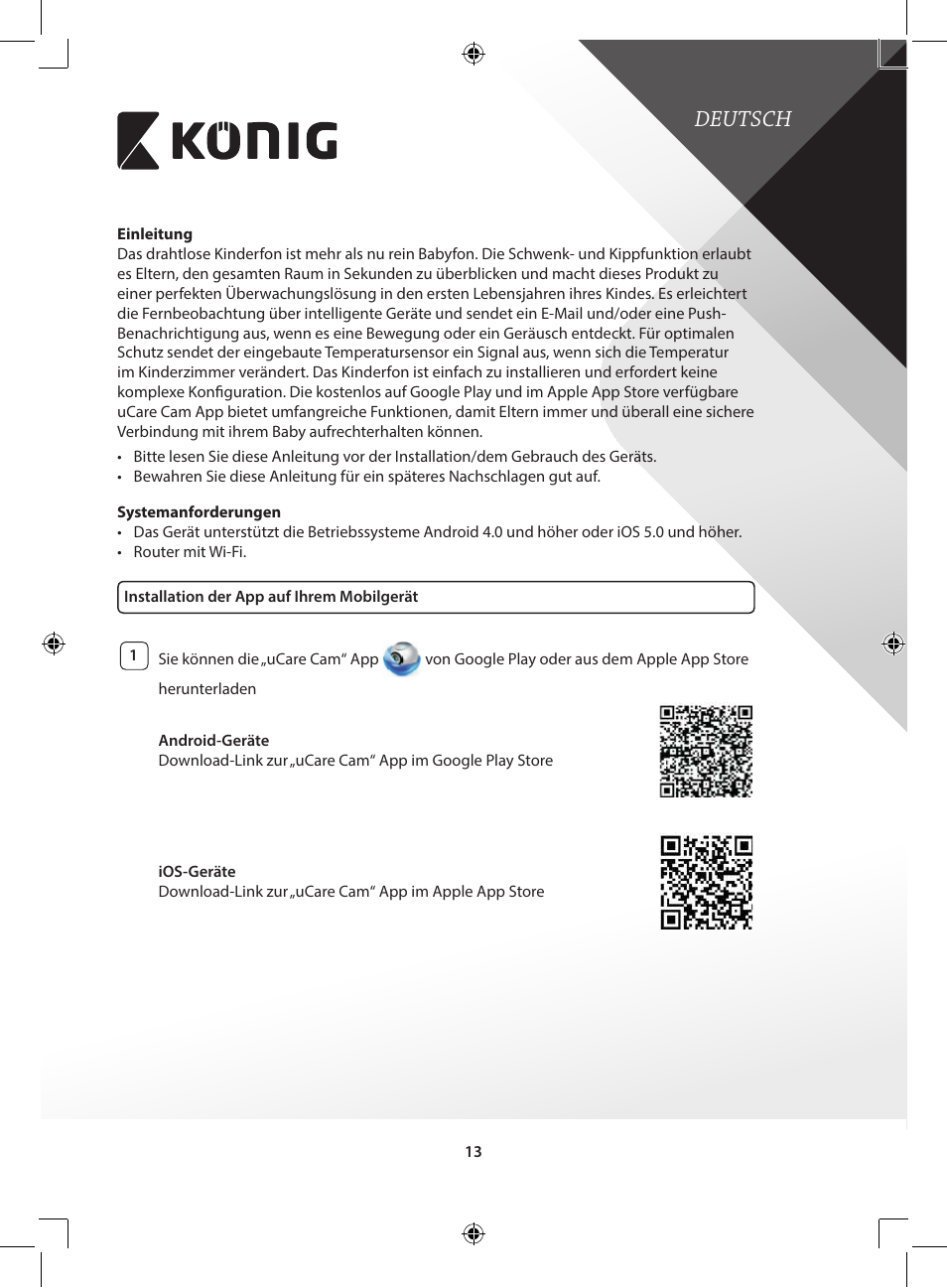 Deutsch | Konig Electronic IP baby and child monitor User Manual | Page 13 / 200