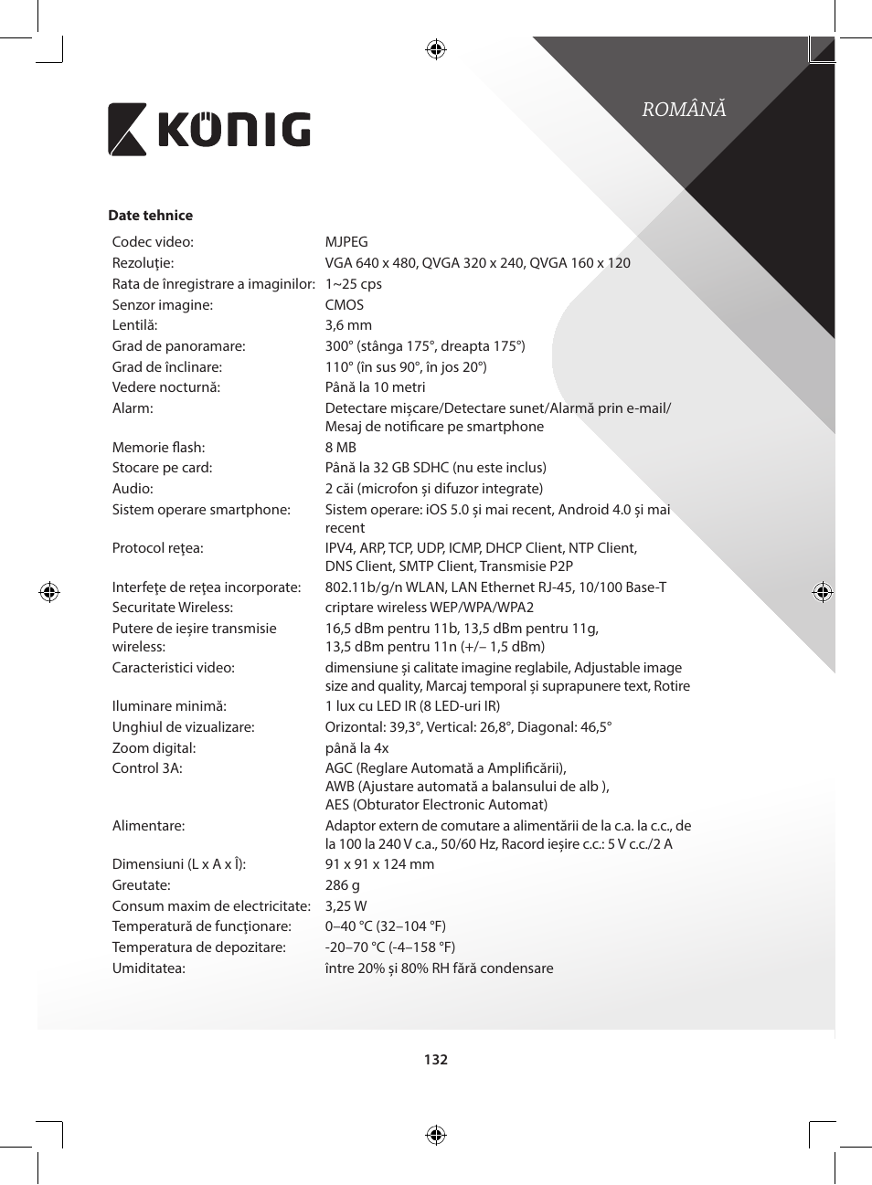 Română | Konig Electronic IP baby and child monitor User Manual | Page 132 / 200