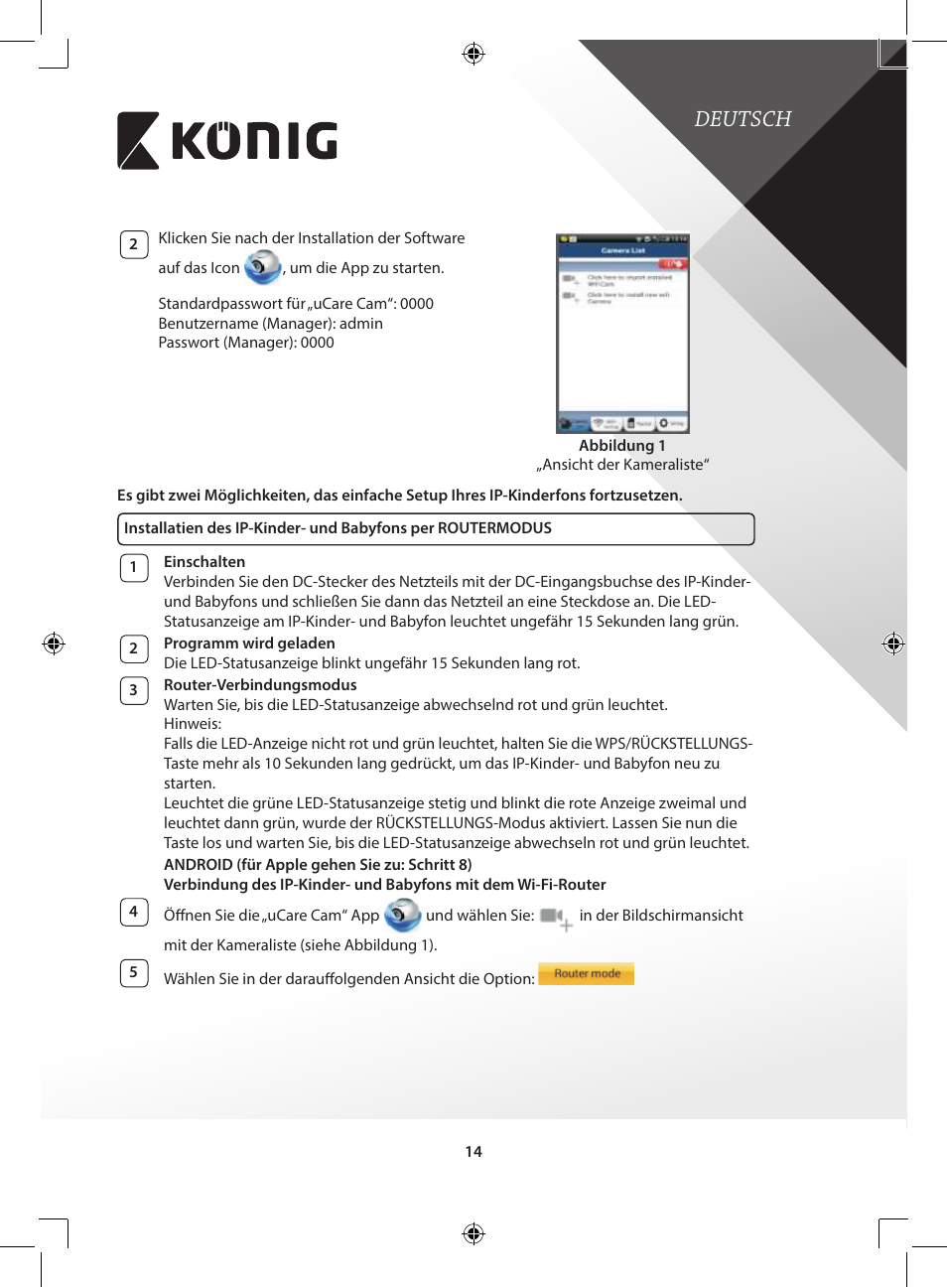 Deutsch | Konig Electronic IP baby and child monitor User Manual | Page 14 / 200