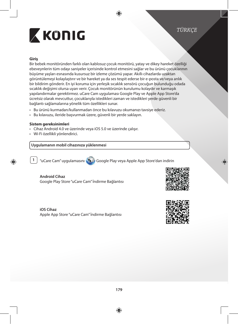 Türkçe | Konig Electronic IP baby and child monitor User Manual | Page 179 / 200
