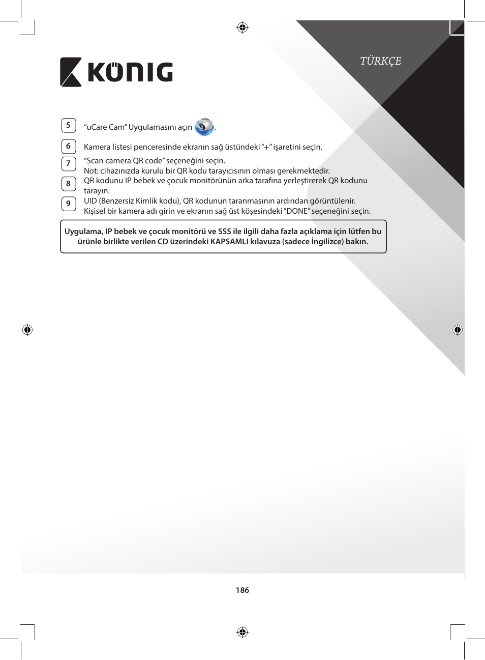 Türkçe | Konig Electronic IP baby and child monitor User Manual | Page 186 / 200