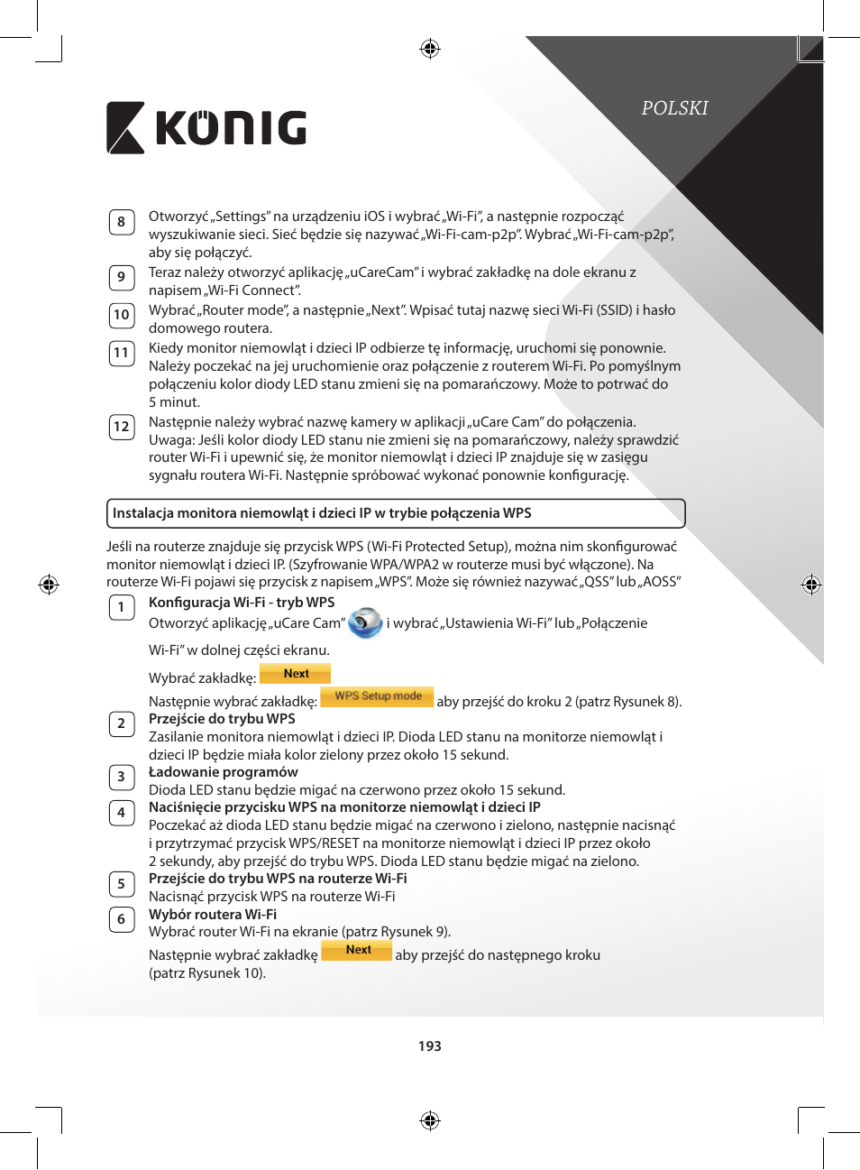 Polski | Konig Electronic IP baby and child monitor User Manual | Page 193 / 200