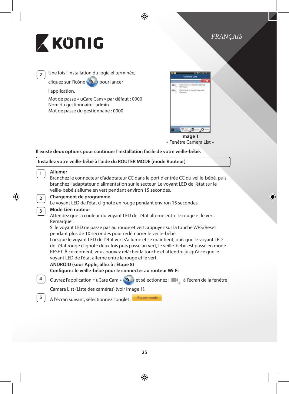 Français | Konig Electronic IP baby and child monitor User Manual | Page 25 / 200