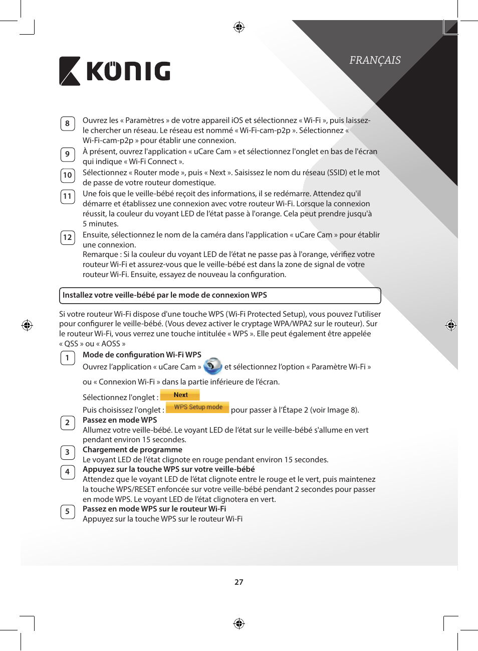 Français | Konig Electronic IP baby and child monitor User Manual | Page 27 / 200
