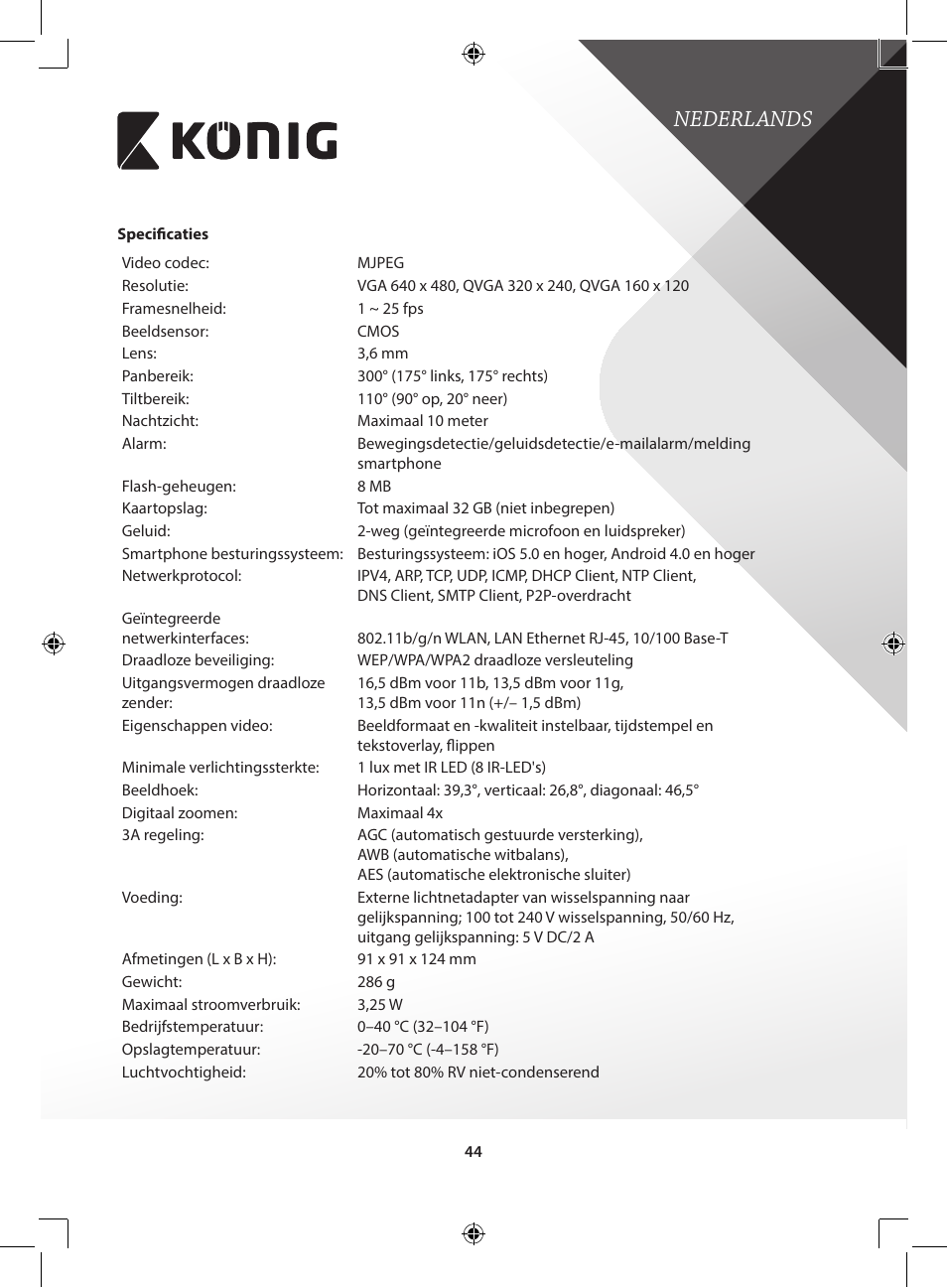 Nederlands | Konig Electronic IP baby and child monitor User Manual | Page 44 / 200