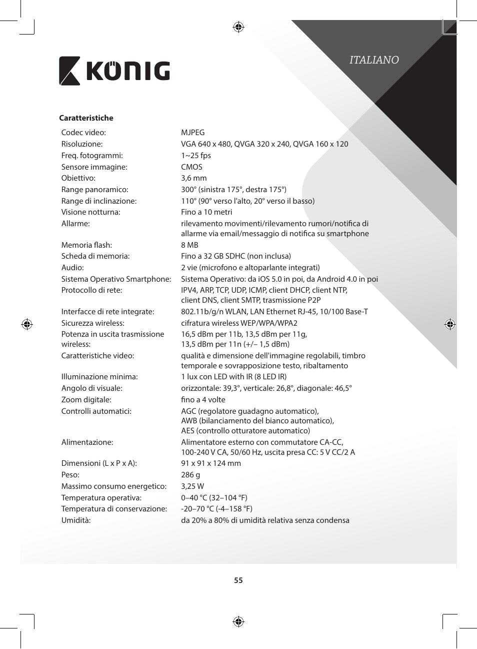 Italiano | Konig Electronic IP baby and child monitor User Manual | Page 55 / 200