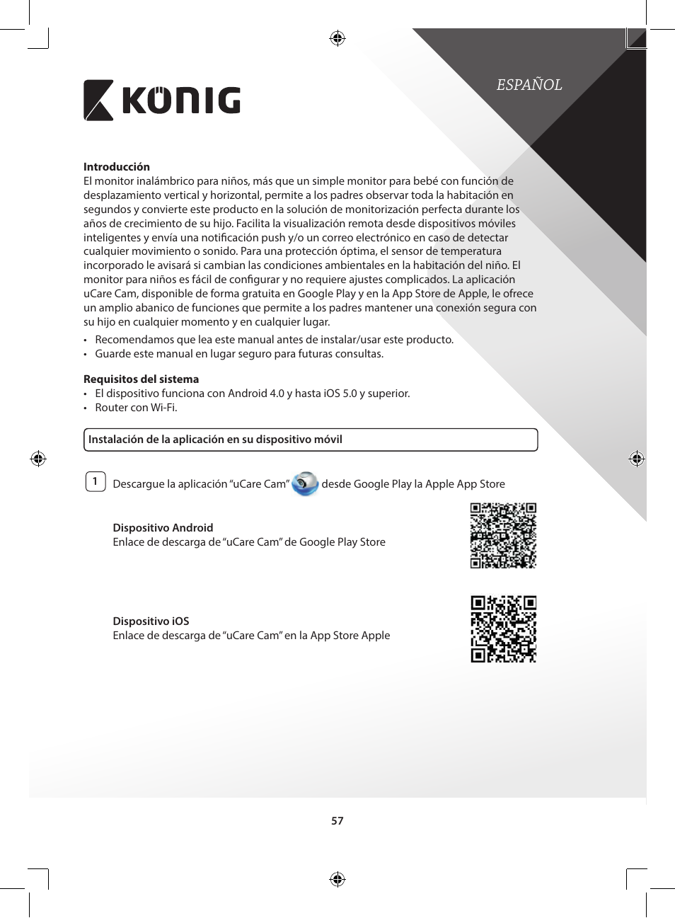 Español | Konig Electronic IP baby and child monitor User Manual | Page 57 / 200