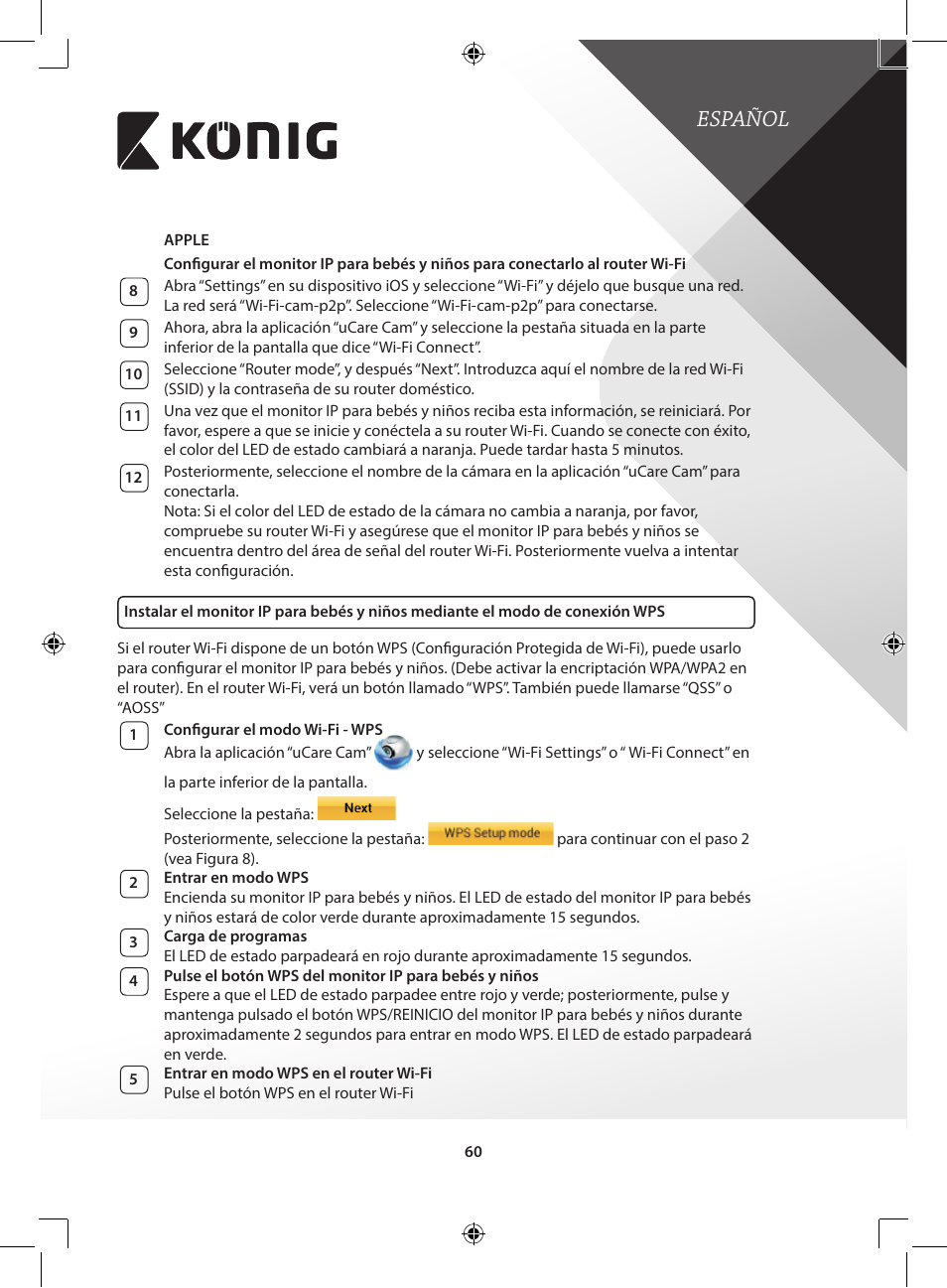 Español | Konig Electronic IP baby and child monitor User Manual | Page 60 / 200
