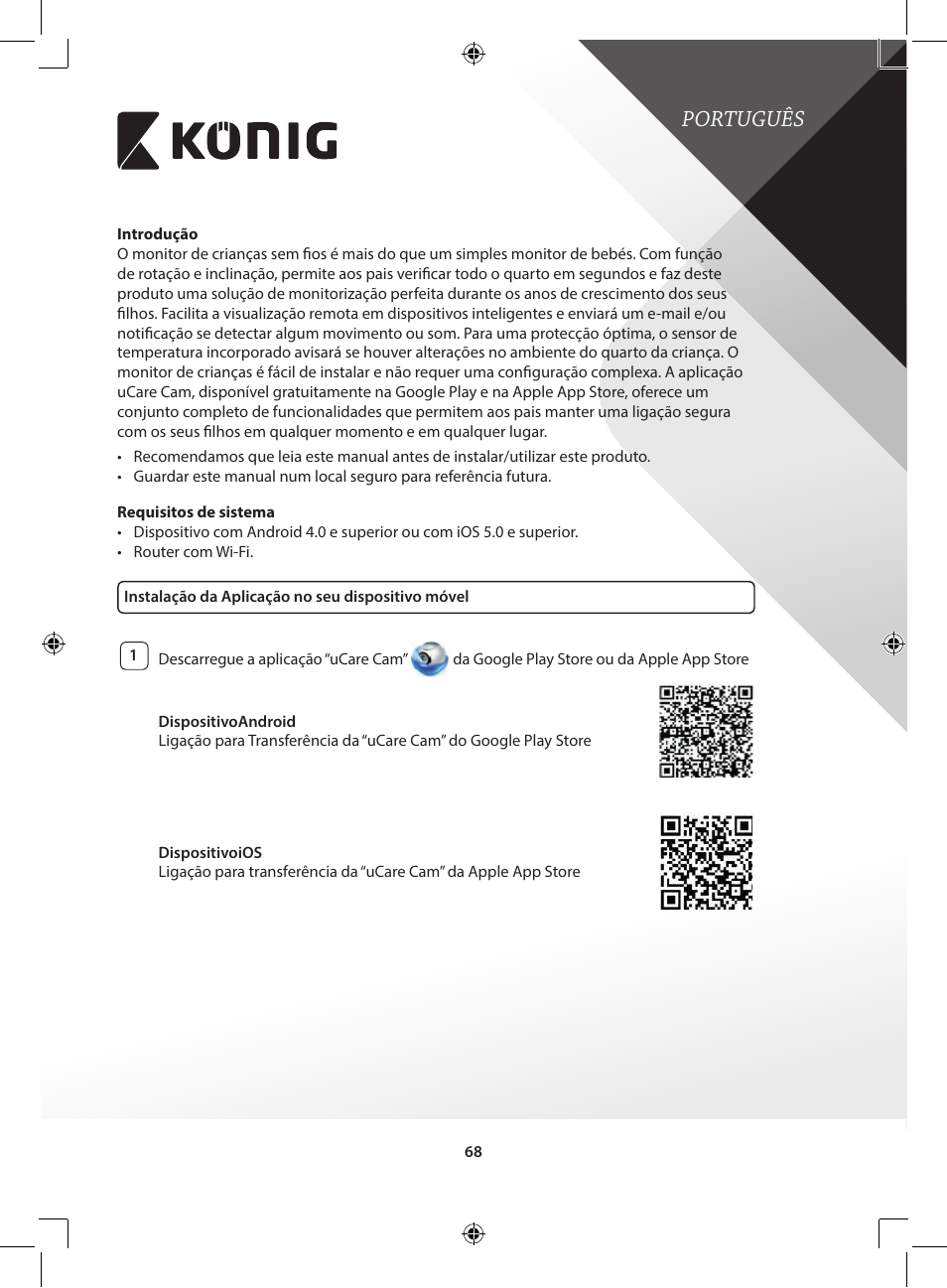 Português | Konig Electronic IP baby and child monitor User Manual | Page 68 / 200