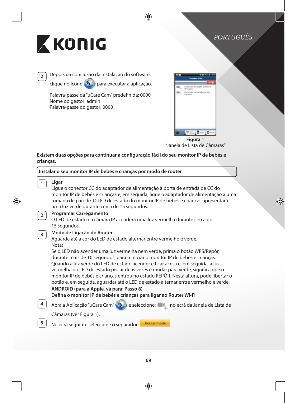 Português | Konig Electronic IP baby and child monitor User Manual | Page 69 / 200