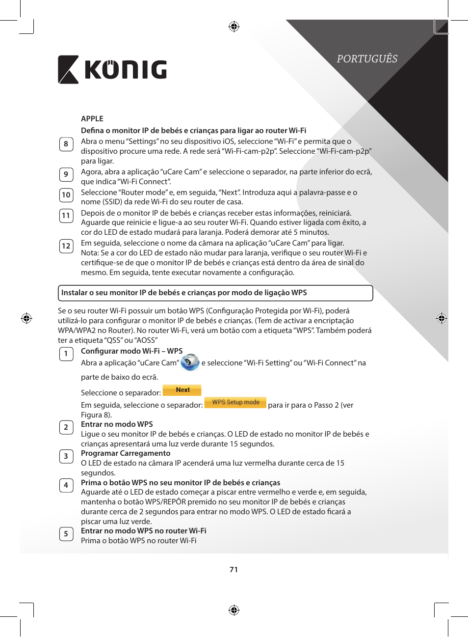 Português | Konig Electronic IP baby and child monitor User Manual | Page 71 / 200