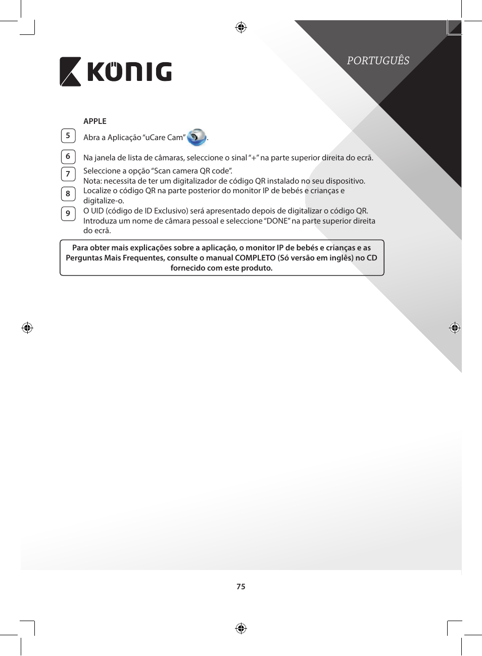 Português | Konig Electronic IP baby and child monitor User Manual | Page 75 / 200