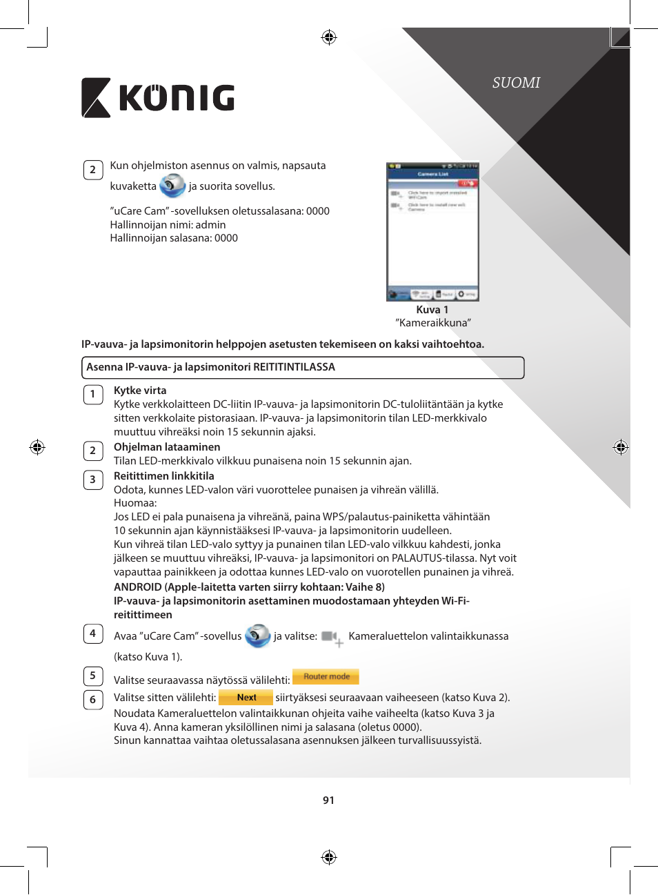 Suomi | Konig Electronic IP baby and child monitor User Manual | Page 91 / 200