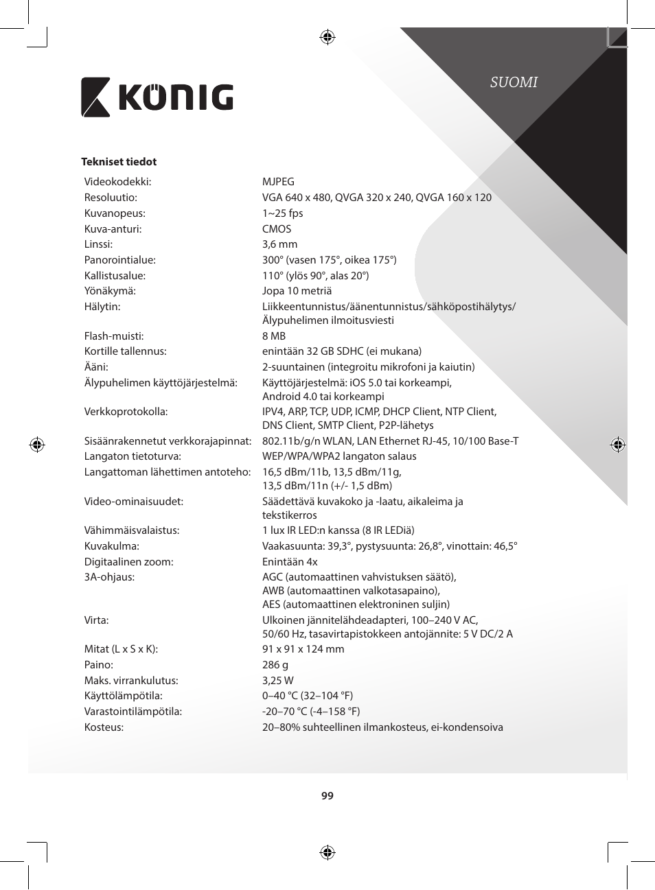 Suomi | Konig Electronic IP baby and child monitor User Manual | Page 99 / 200