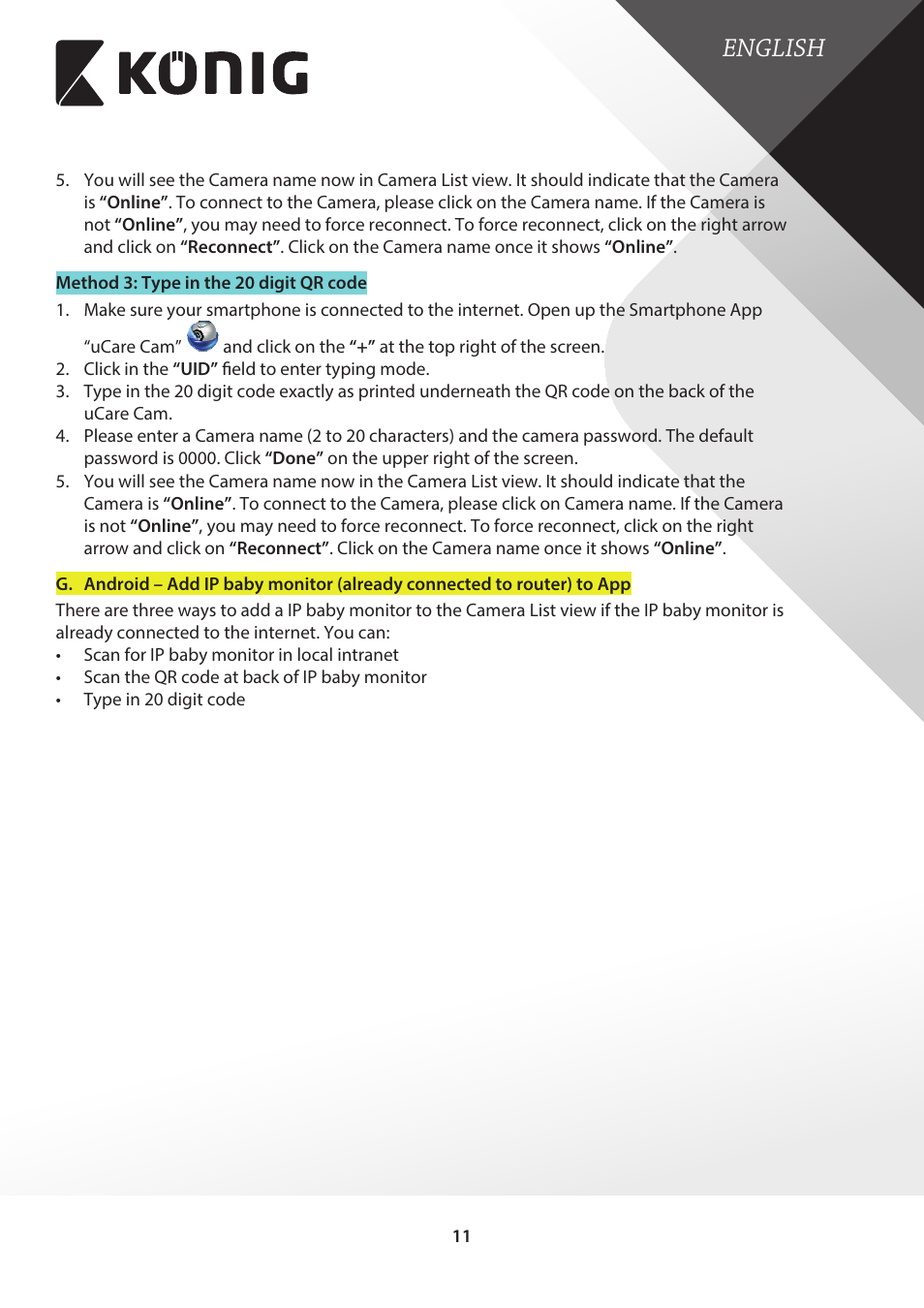 English | Konig Electronic IP baby monitor User Manual | Page 11 / 25