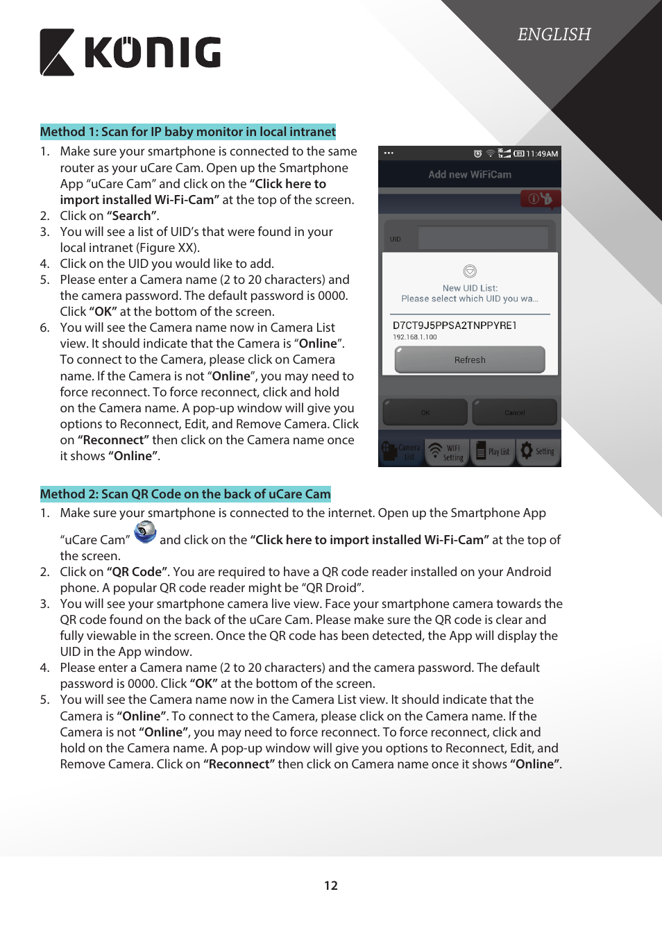 English | Konig Electronic IP baby monitor User Manual | Page 12 / 25