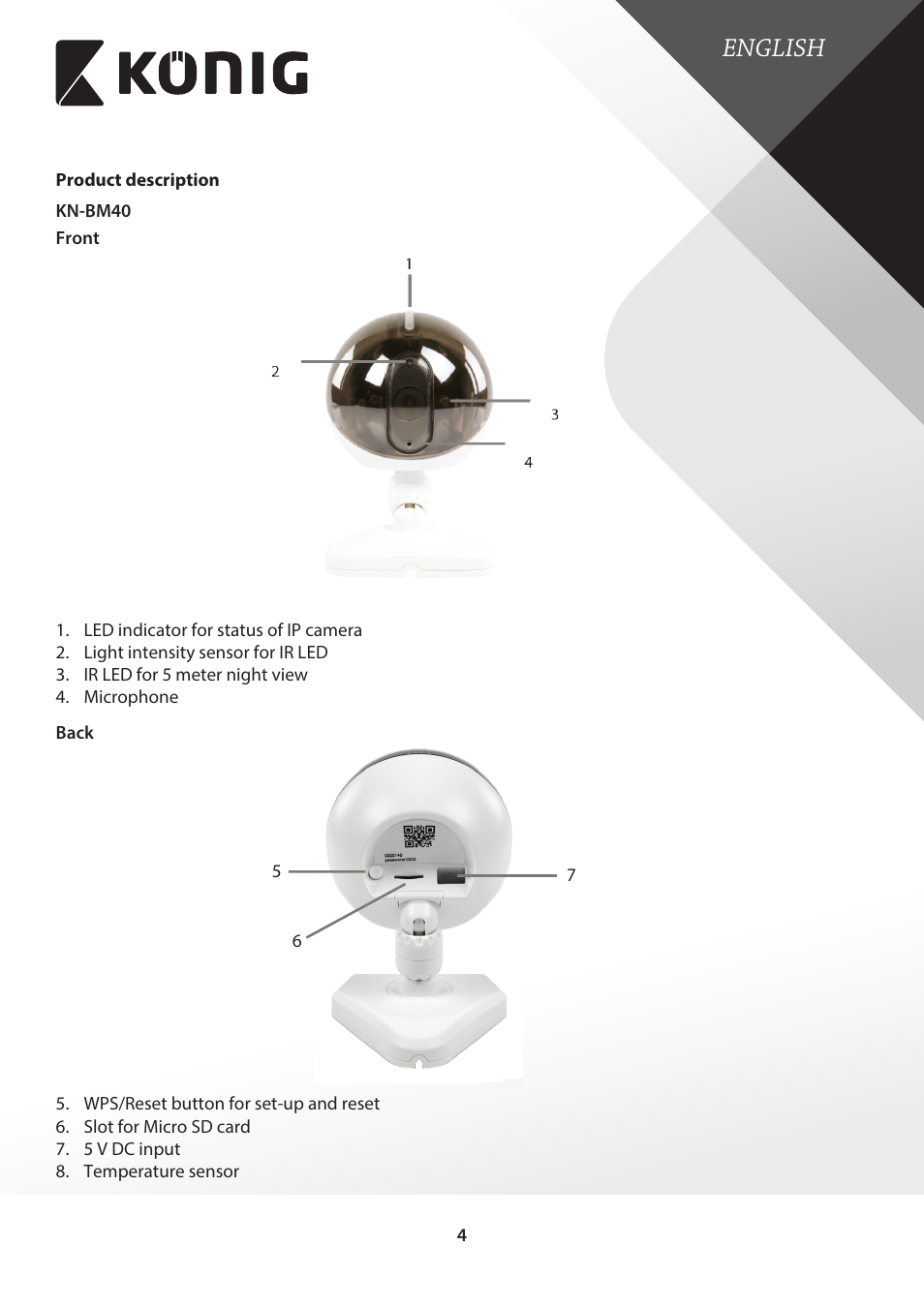 Product description, English | Konig Electronic IP baby monitor User Manual | Page 4 / 25