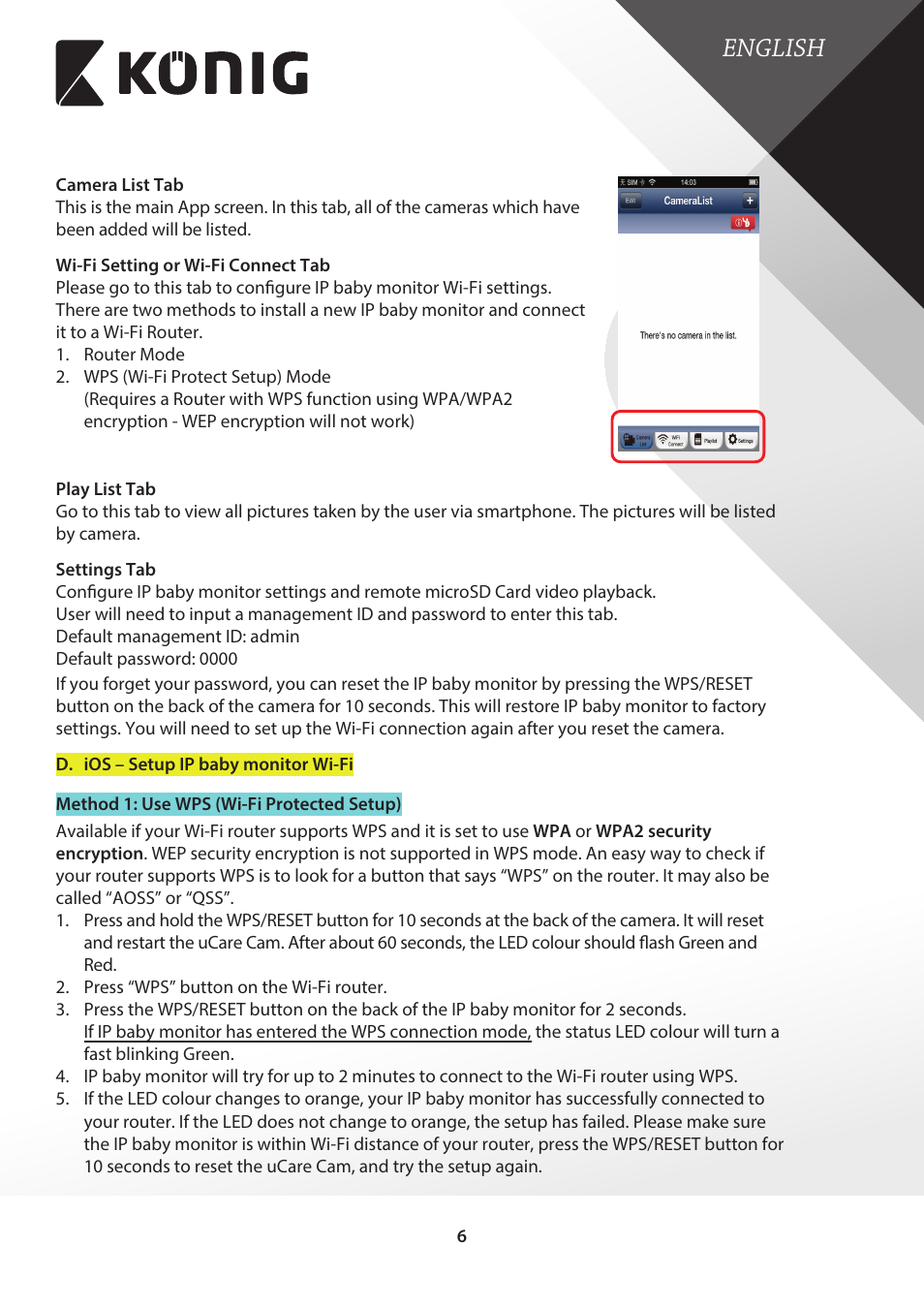 English | Konig Electronic IP baby monitor User Manual | Page 6 / 25