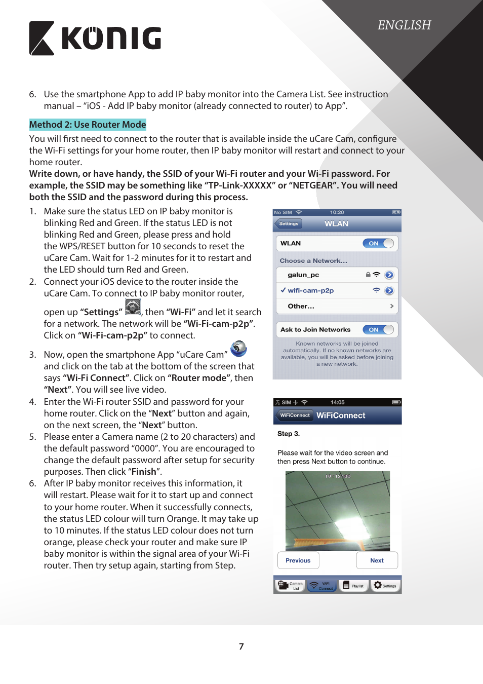 English | Konig Electronic IP baby monitor User Manual | Page 7 / 25