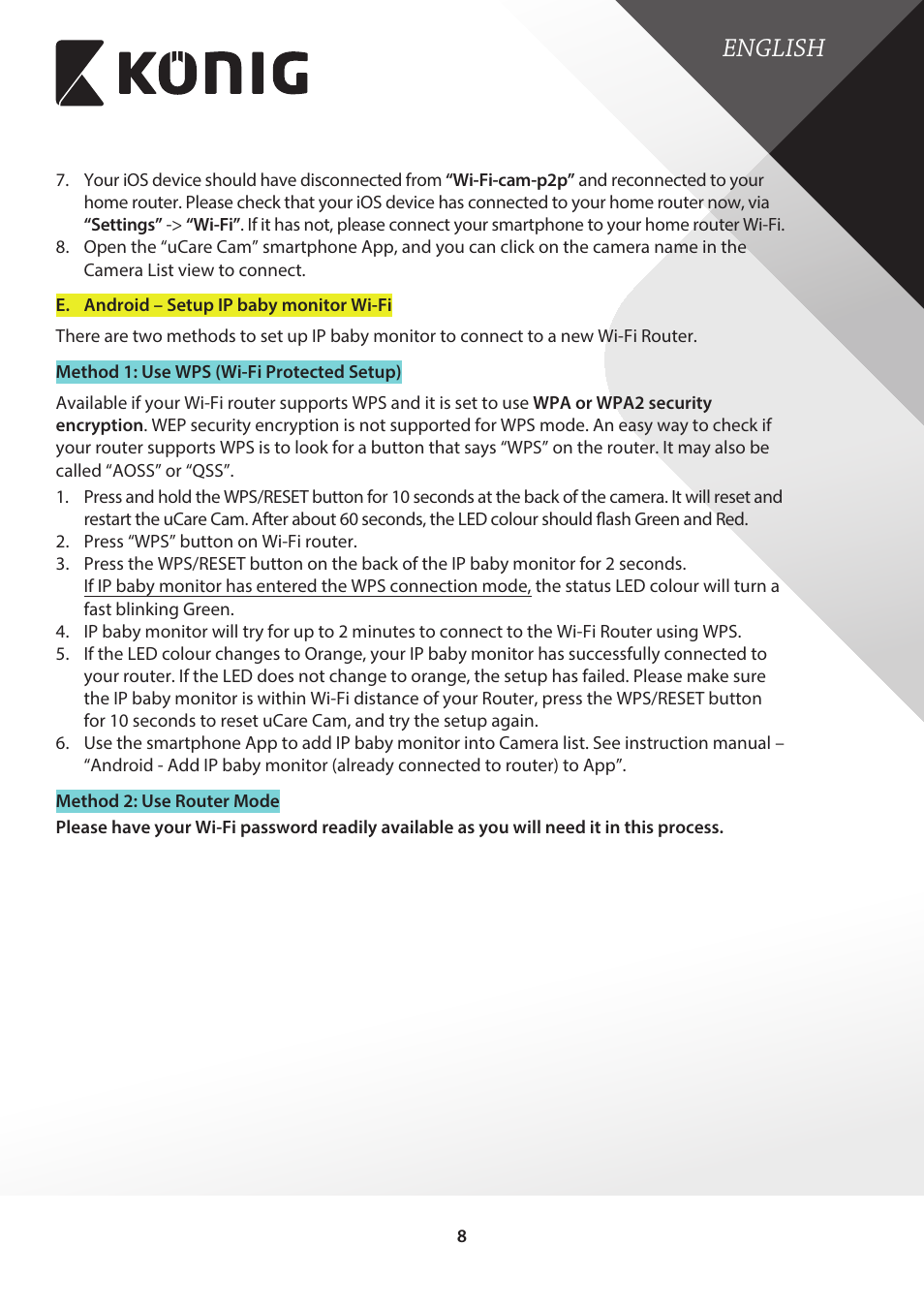 English | Konig Electronic IP baby monitor User Manual | Page 8 / 25