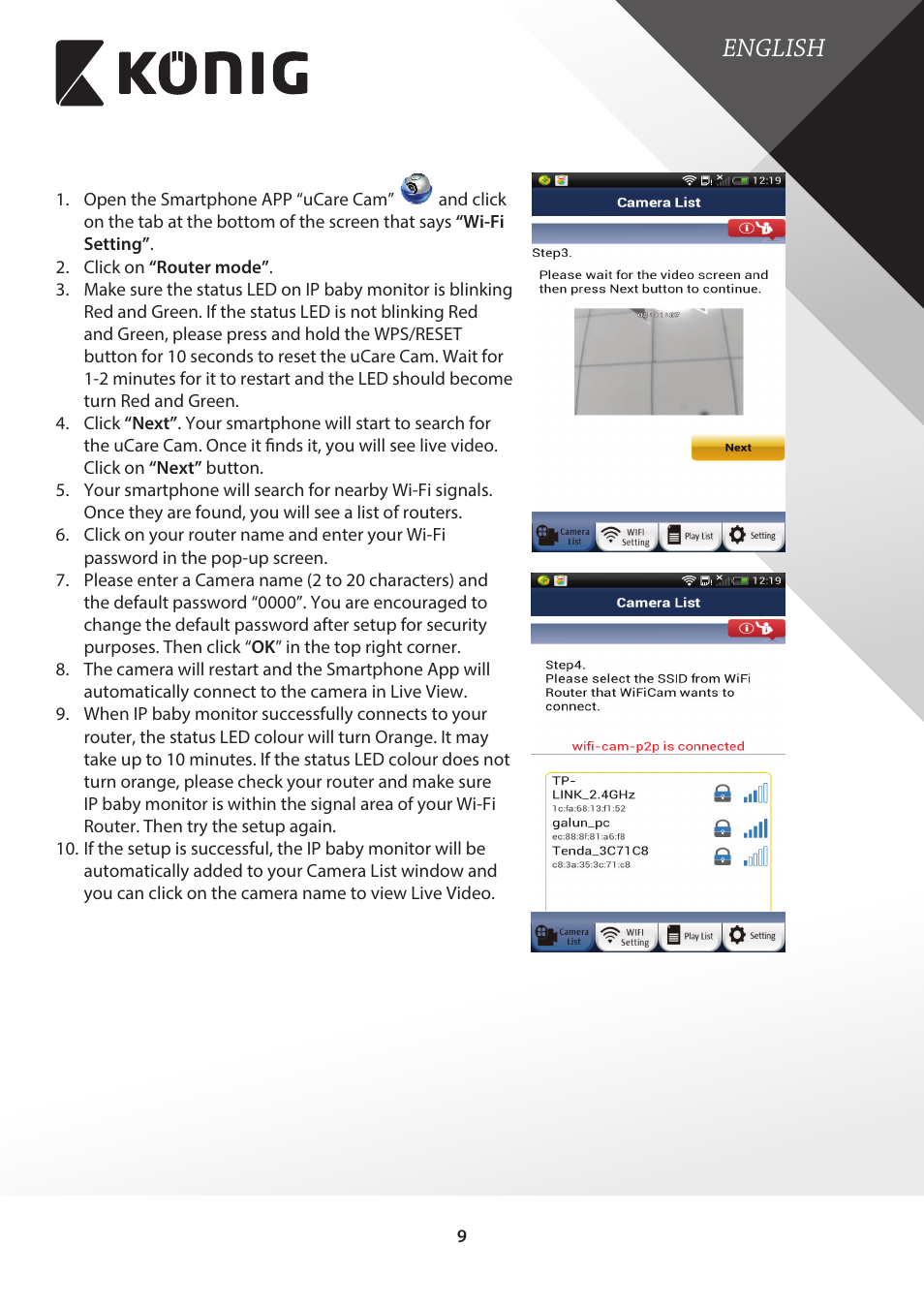 English | Konig Electronic IP baby monitor User Manual | Page 9 / 25