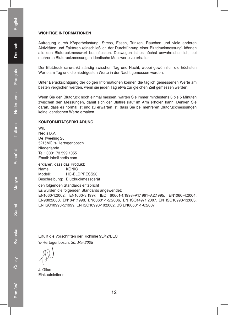 Konig Electronic Automatic blood pressure monitor User Manual | Page 12 / 68