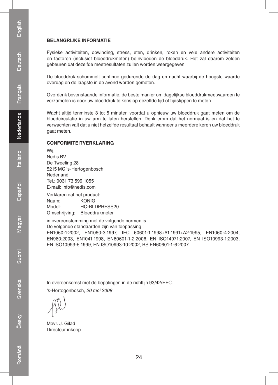 Konig Electronic Automatic blood pressure monitor User Manual | Page 24 / 68