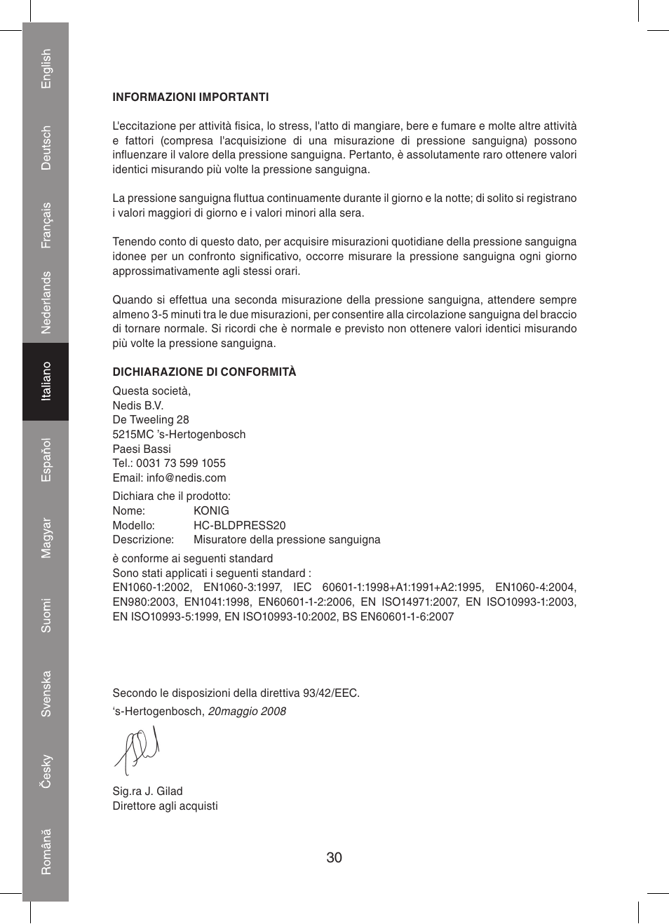 Konig Electronic Automatic blood pressure monitor User Manual | Page 30 / 68
