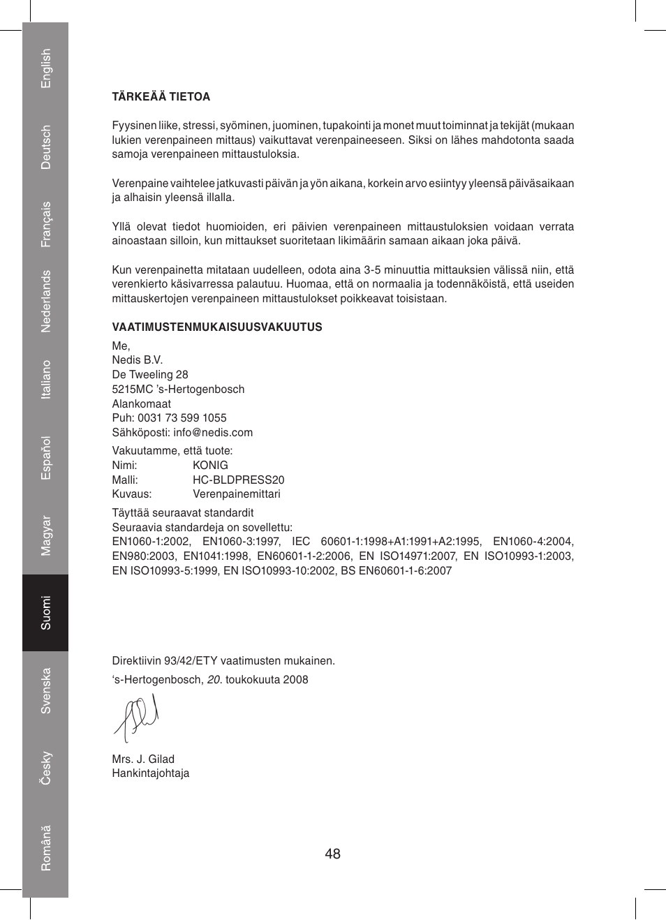 Konig Electronic Automatic blood pressure monitor User Manual | Page 48 / 68