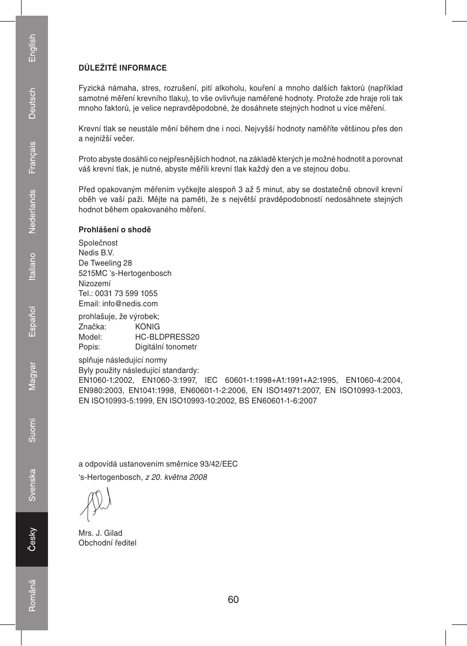 Konig Electronic Automatic blood pressure monitor User Manual | Page 60 / 68