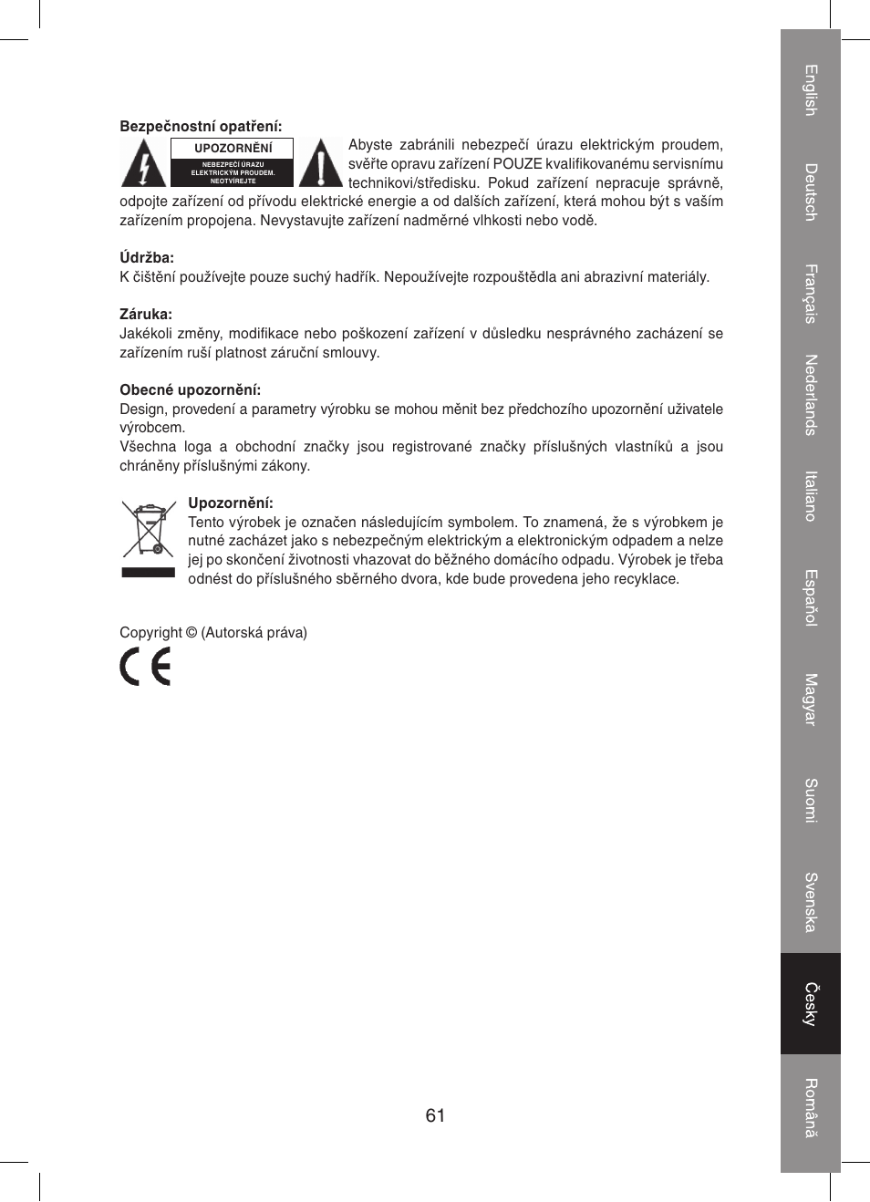 Konig Electronic Automatic blood pressure monitor User Manual | Page 61 / 68