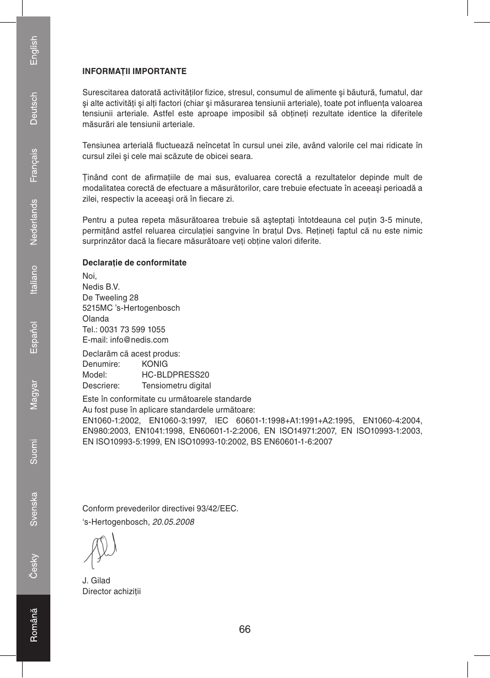 Konig Electronic Automatic blood pressure monitor User Manual | Page 66 / 68