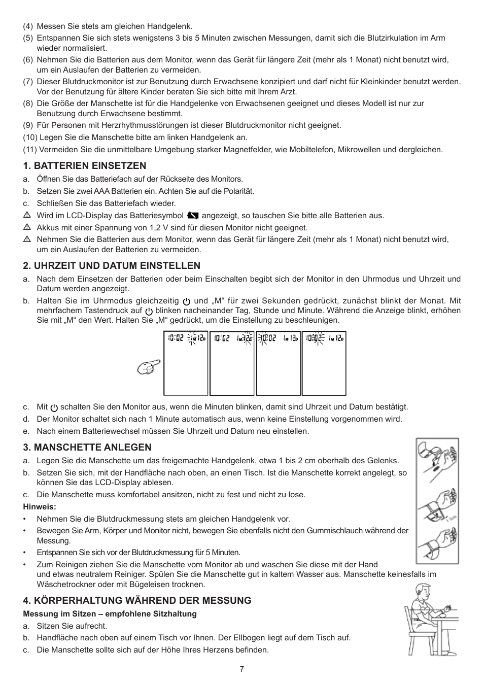 Konig Electronic Blood pressure monitor wrist User Manual | Page 7 / 51