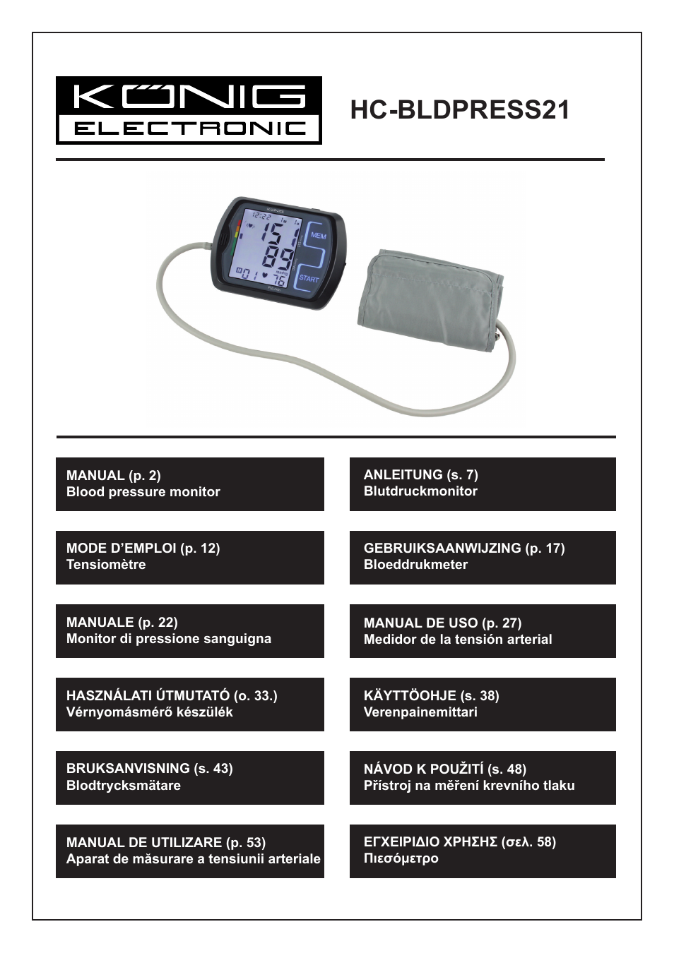 Konig Electronic Blood pressure monitor upperarm User Manual | 64 pages