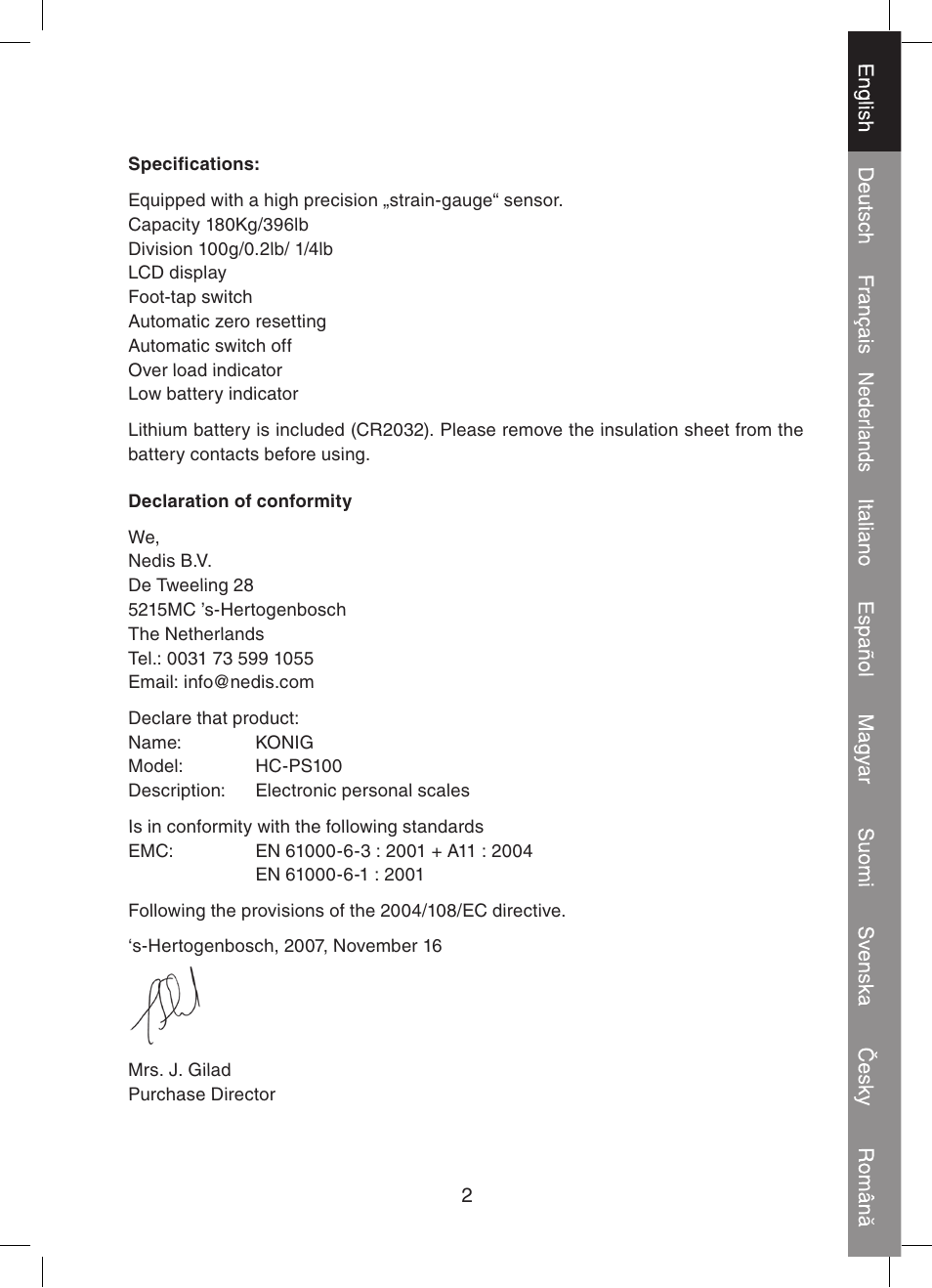 Konig Electronic Digital personal scale User Manual | Page 3 / 44