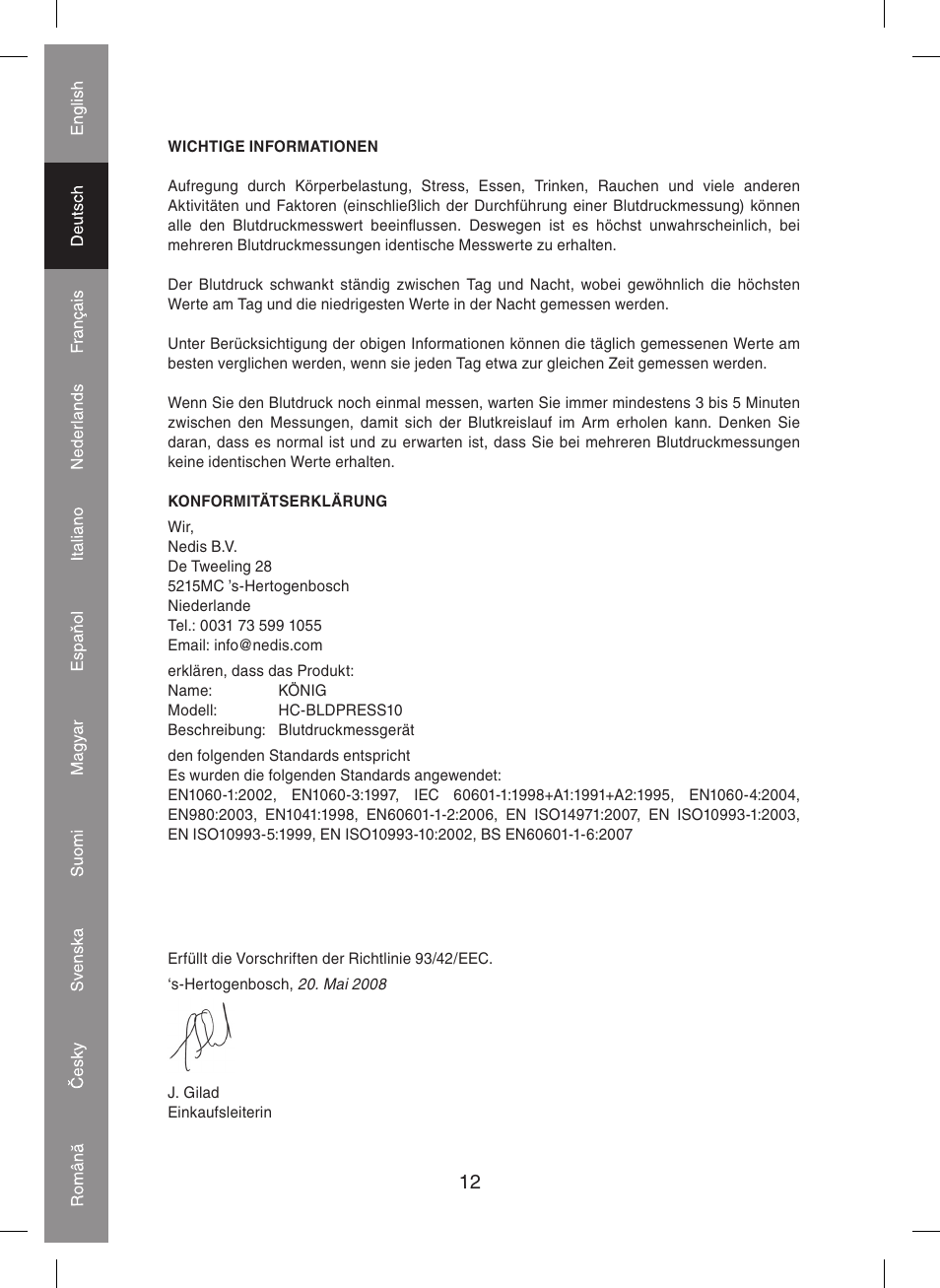 Konig Electronic Blood pressure monitor User Manual | Page 12 / 68