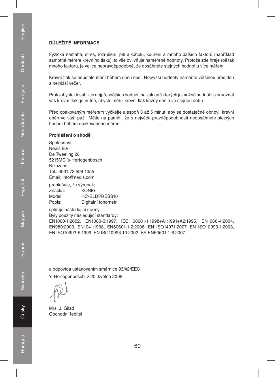 Konig Electronic Blood pressure monitor User Manual | Page 60 / 68