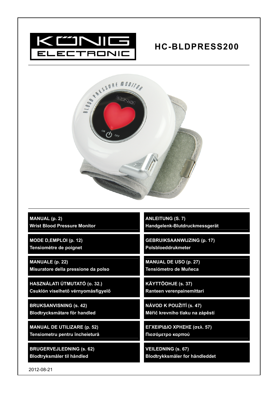 Konig Electronic Wrist blood pressure monitor User Manual | 73 pages