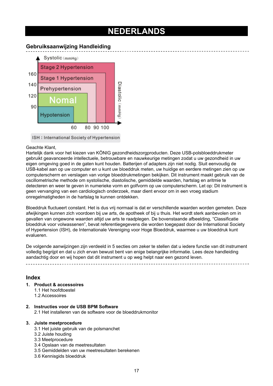 Nederlands, Gebruiksaanwijzing (p. 17) polsbloeddrukmeter | Konig Electronic Wrist blood pressure monitor User Manual | Page 17 / 73