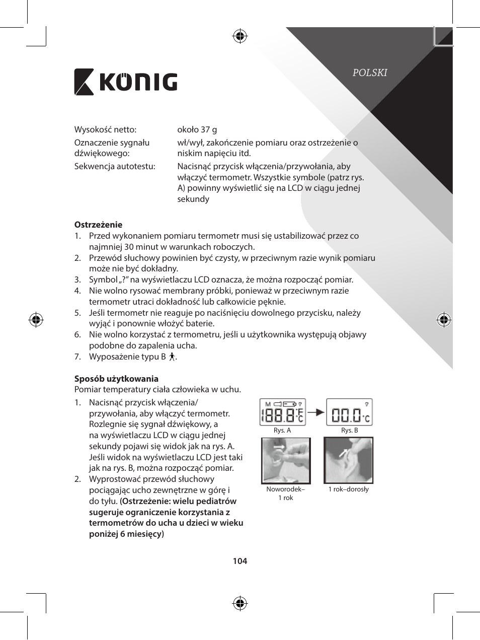 Konig Electronic Infrared in-ear thermometer mini User Manual | Page 104 / 111