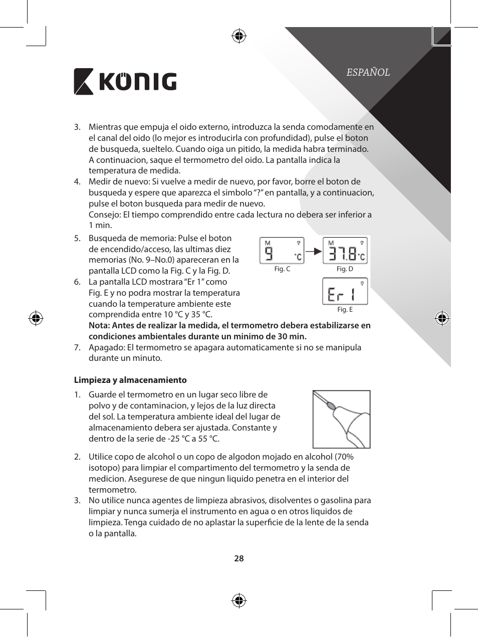 Konig Electronic Infrared in-ear thermometer mini User Manual | Page 28 / 111