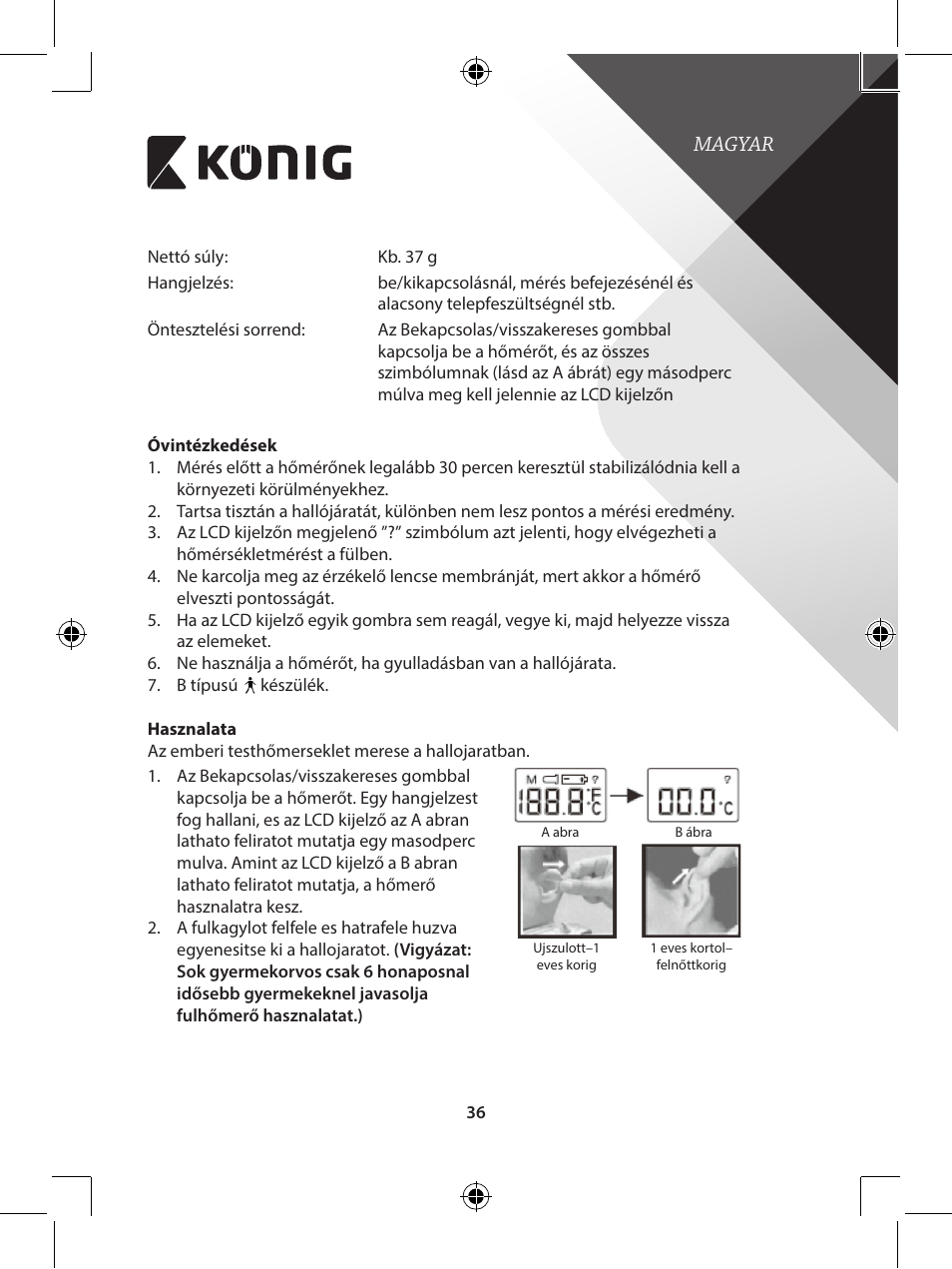 Magyar | Konig Electronic Infrared in-ear thermometer mini User Manual | Page 36 / 111