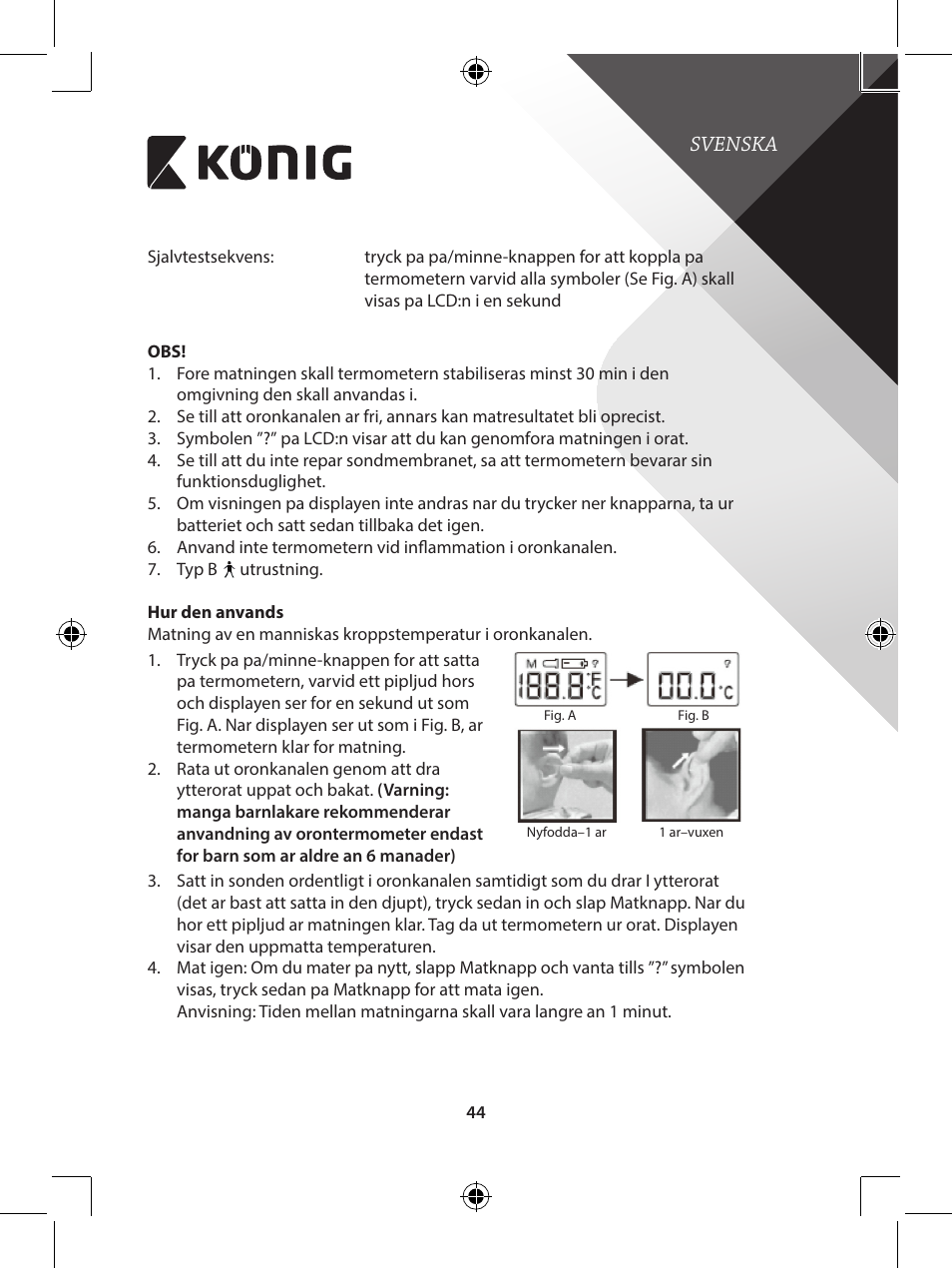 Konig Electronic Infrared in-ear thermometer mini User Manual | Page 44 / 111
