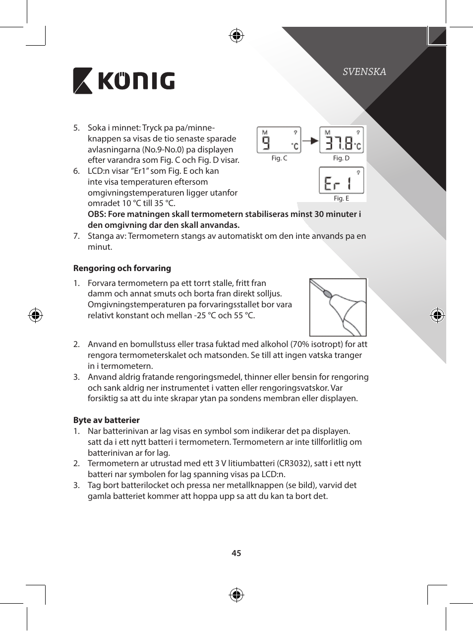 Konig Electronic Infrared in-ear thermometer mini User Manual | Page 45 / 111