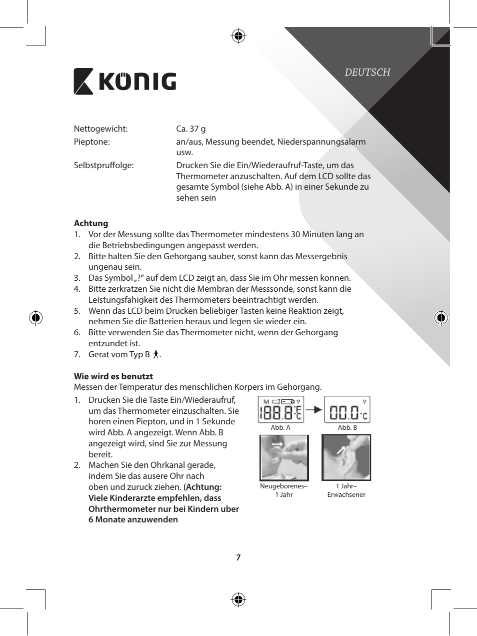 Deutsch | Konig Electronic Infrared in-ear thermometer mini User Manual | Page 7 / 111