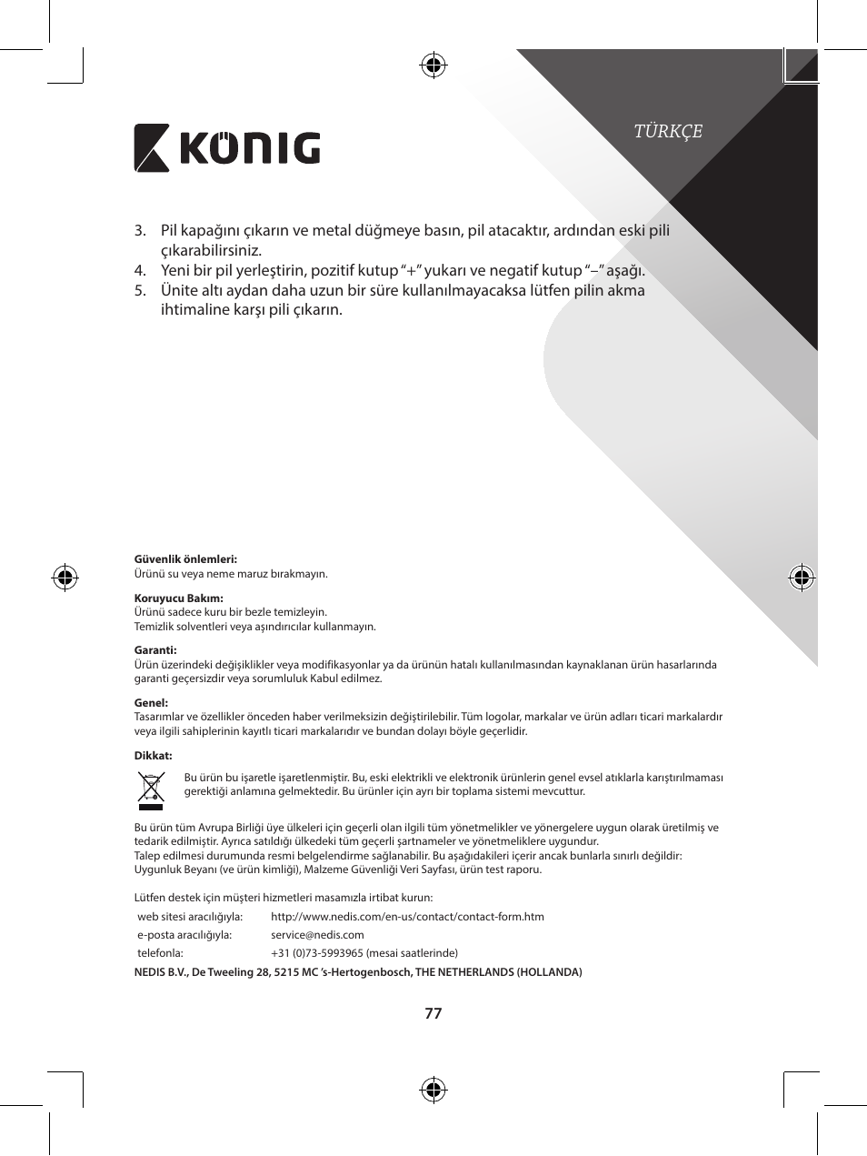 Türkçe | Konig Electronic Infrared in-ear thermometer mini User Manual | Page 77 / 111